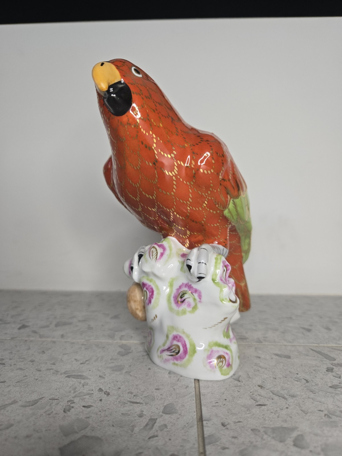 Herend Porcelain Parrot Figure Naturalistic 5002 CD1 Red Green Large