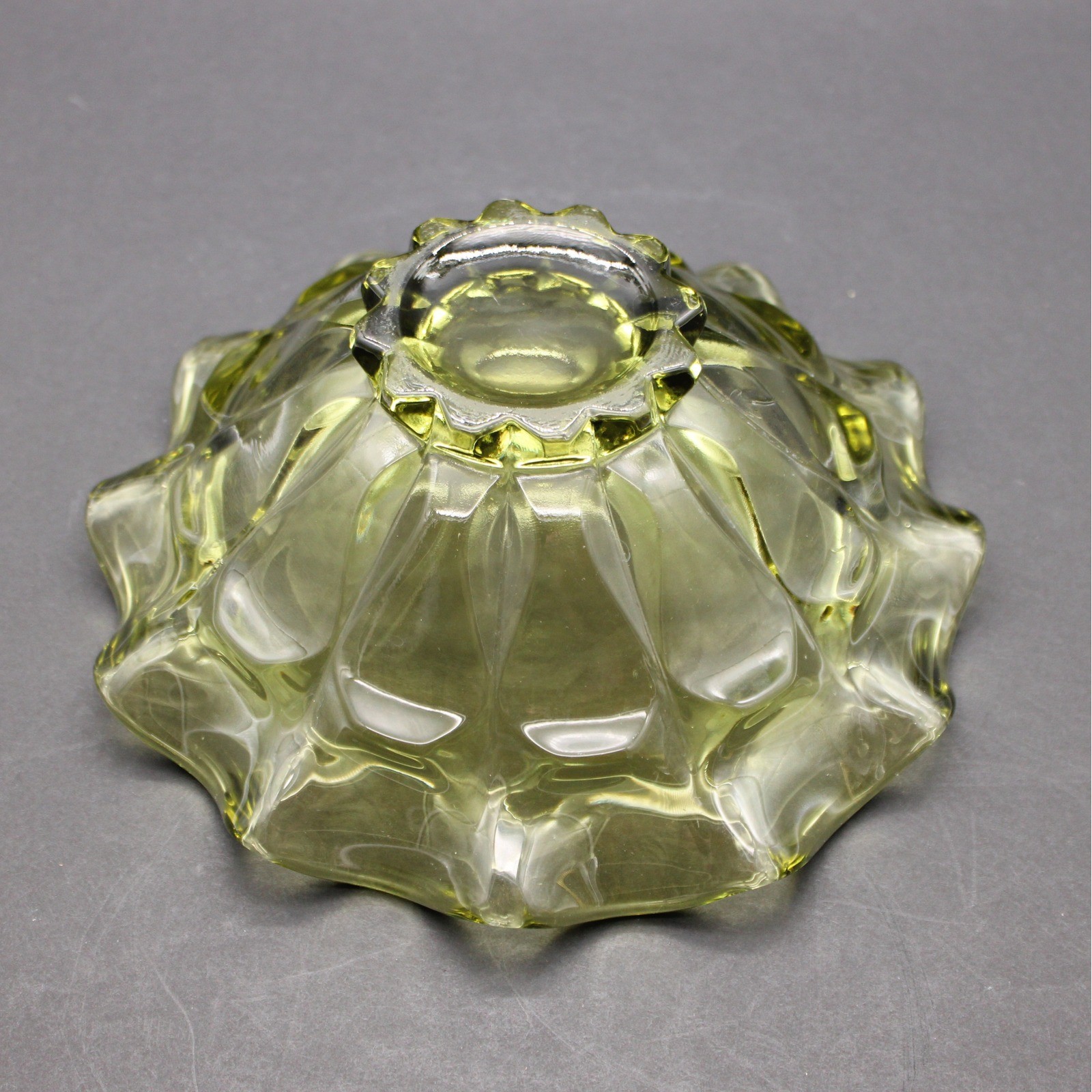 Vintage Fenton Colonial Green Thumbprint Bowl Ruffled Edge Art Glass MCM