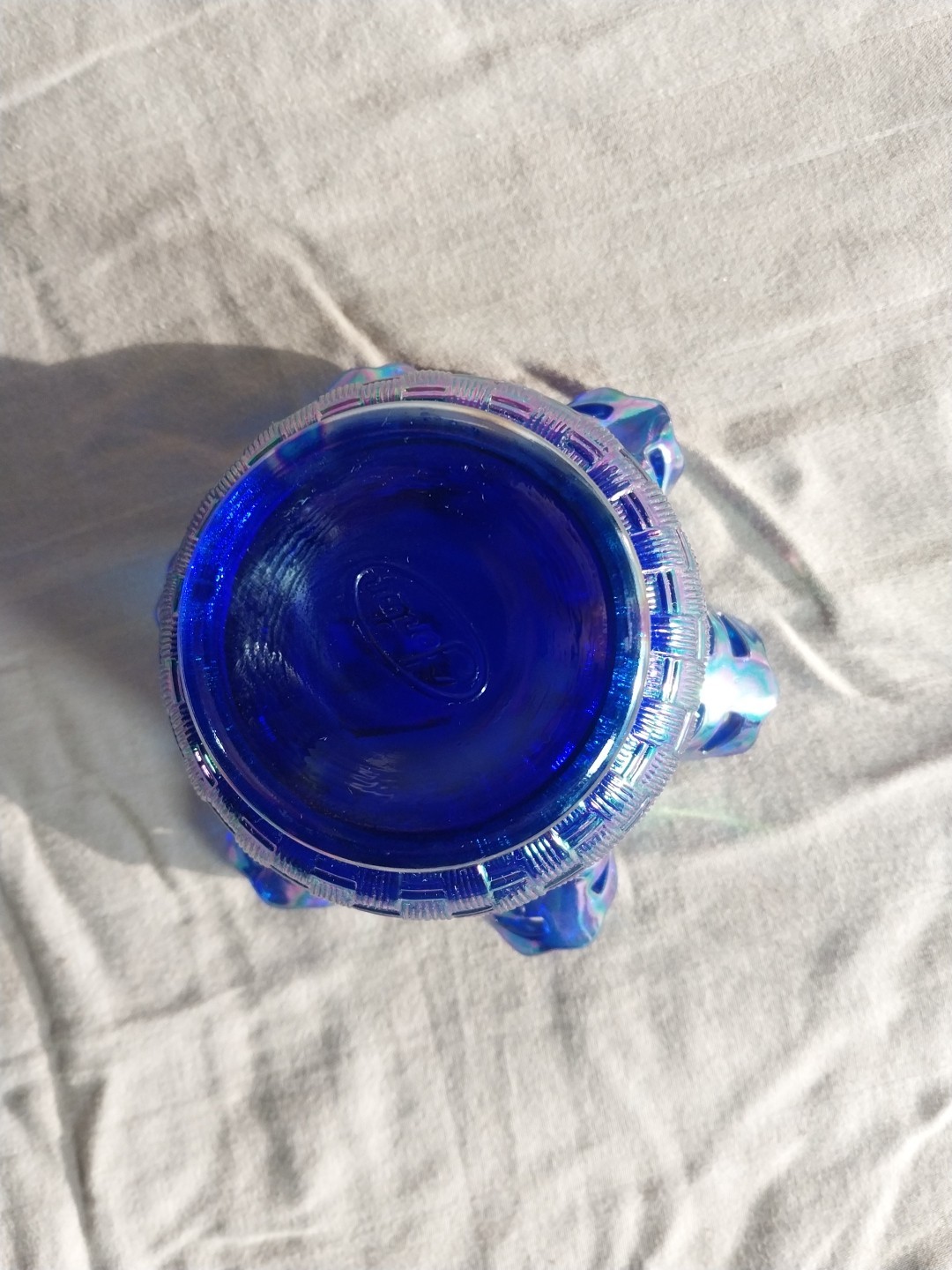 Fenton Carnival Glass Basket Weave Bowl Cobalt Blue