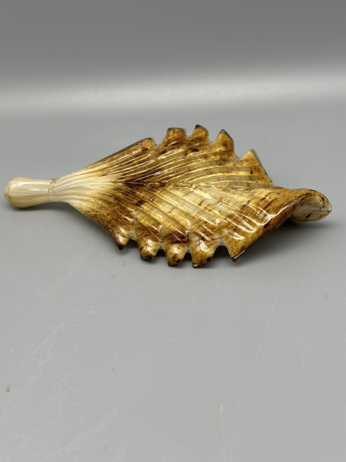 Art Glass Leaf Paperweight or Decorate Piece Brown and Cream Murano Like (3B x9)