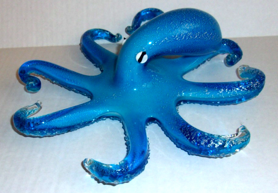Vintage Handblown 9.5″ BLUE AND CLEAR Octopus Figurine Dynasty Gallery