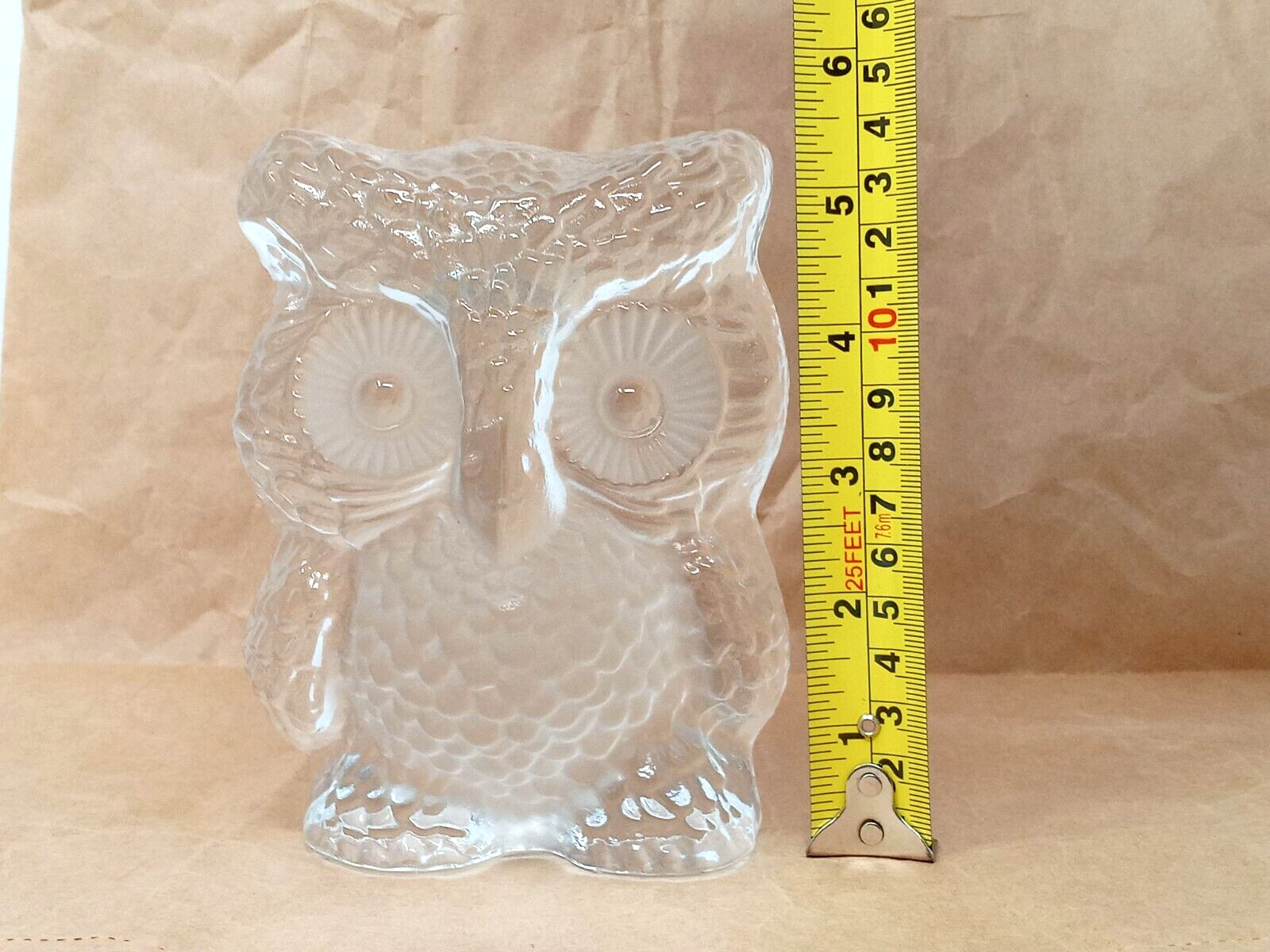 Viking Glass Owl 5.5″ tall Clear w/ Frosted Eyes & Belly original sticker 1970s