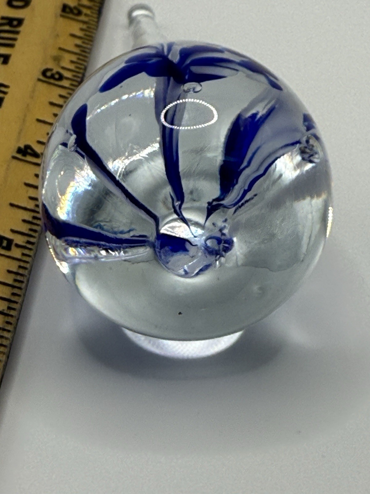 Hand Blown Tear Drop Paperweight Blue White Color
