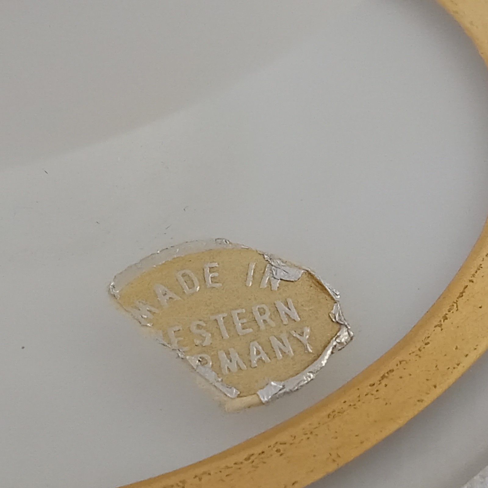 West Germany White Satin Glass Covered Trinket Box Dish Gold Gilt Rhinestones
