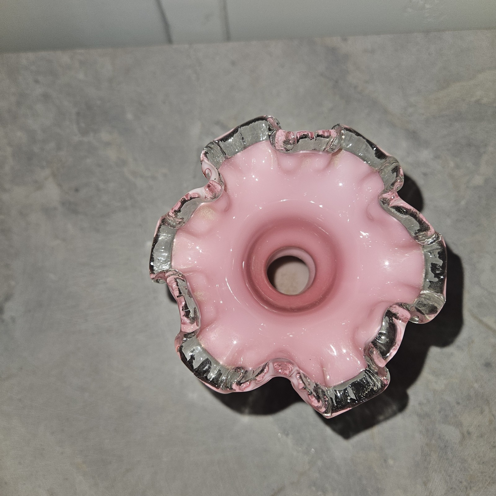 Fenton Peach Crest White Pink Milk Glass Melon Vase