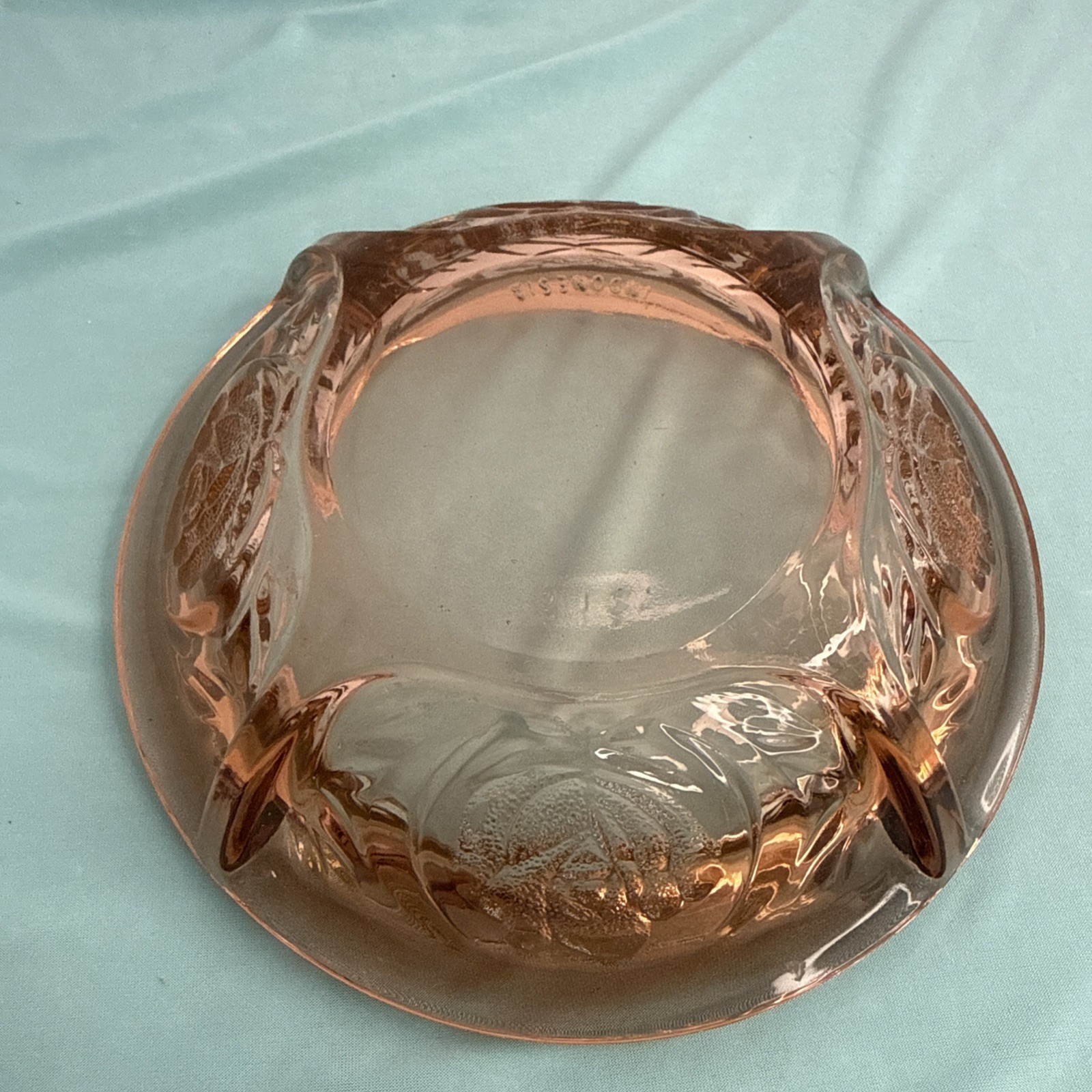 Vintage 6” Round Pink Rose W/Rose Pattern Glass Ashtray KIG Indonesia