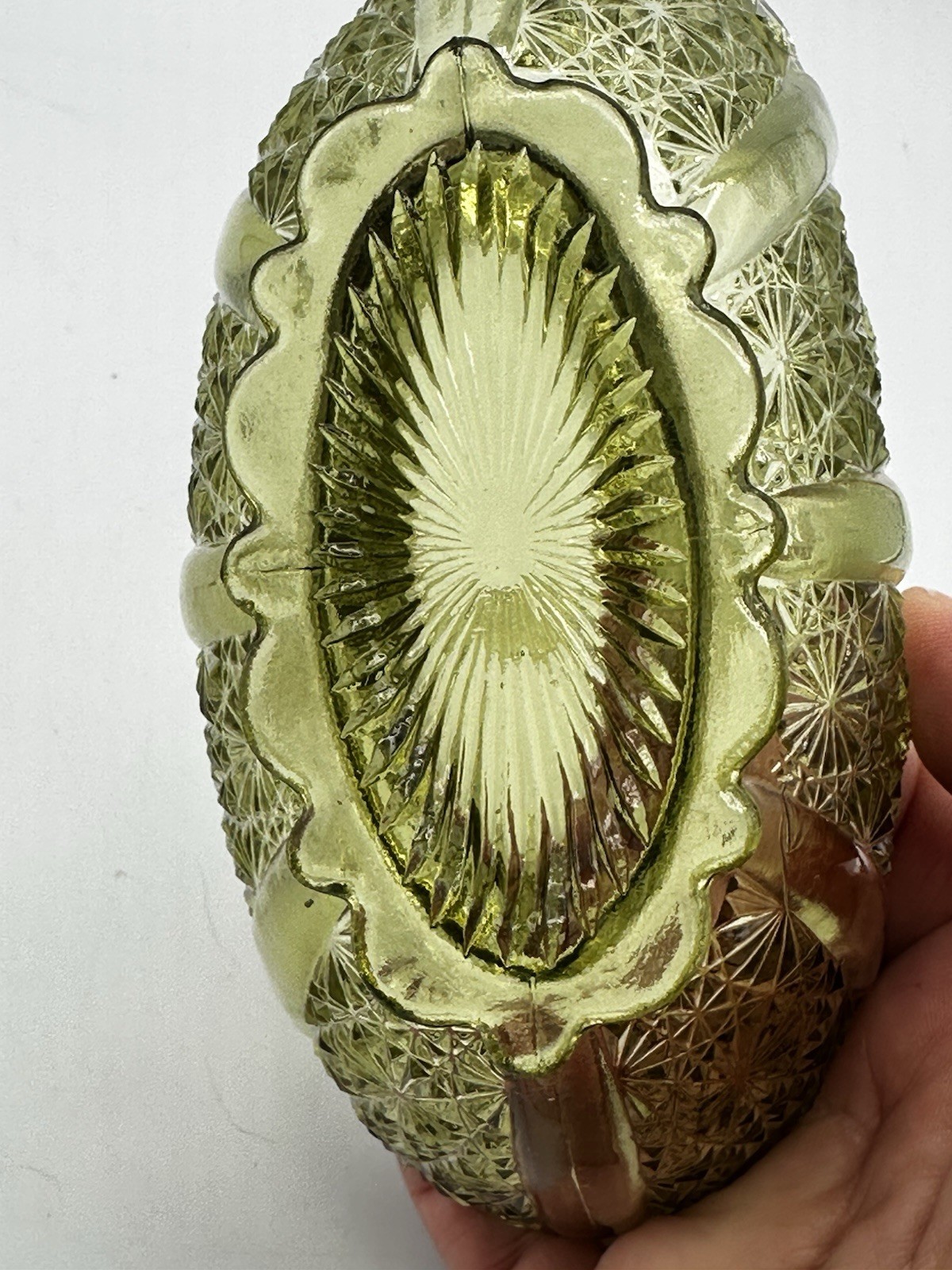 Fenton Daisy & Button Colonial Green Glass Basket Bowl Vintage 1960s