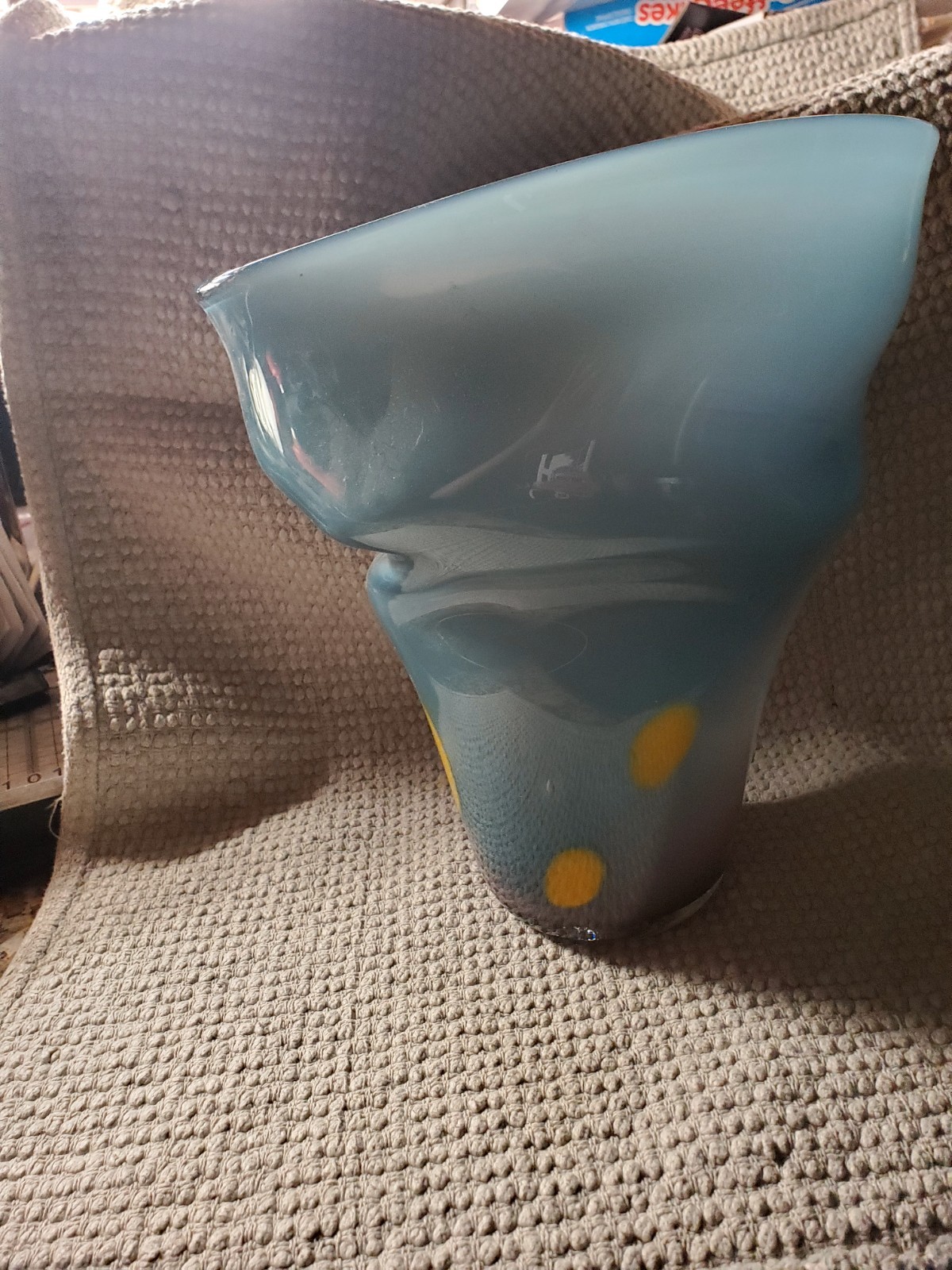 Blue Purple Yellow Swirl Art Glass Vase, Abstract Decorative Glossy Finish