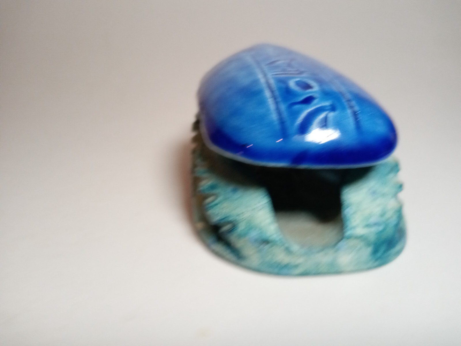 Pottery Blue Egyptian SCARAB Beetle FROM EGYPT Hieroglyphs 4 inches long #D21
