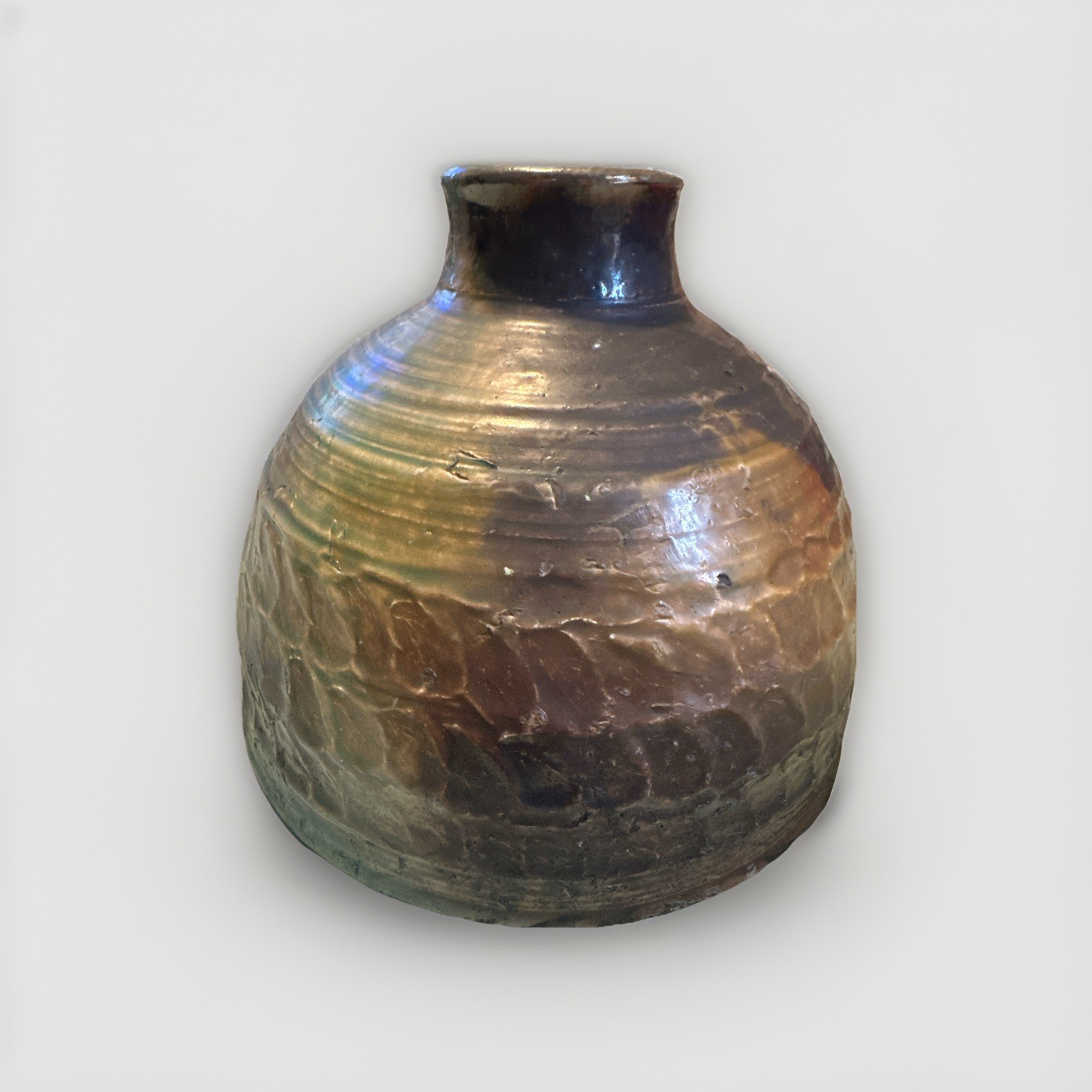Studio Art Pottery Raku Glaze Vintage Vase Hand Thrown Vessel Stoneware Signed