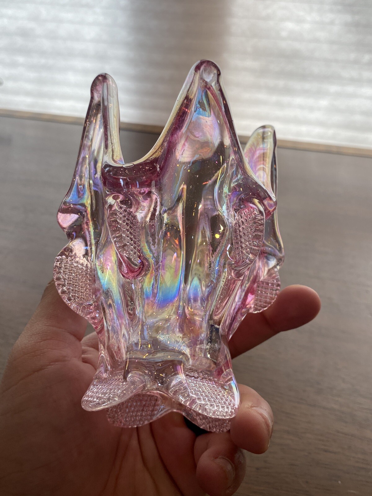 BEAUTIFUL VTG Chalet Rossi Bomboniere Whimsy Art Glass Open Vase 5.75″H