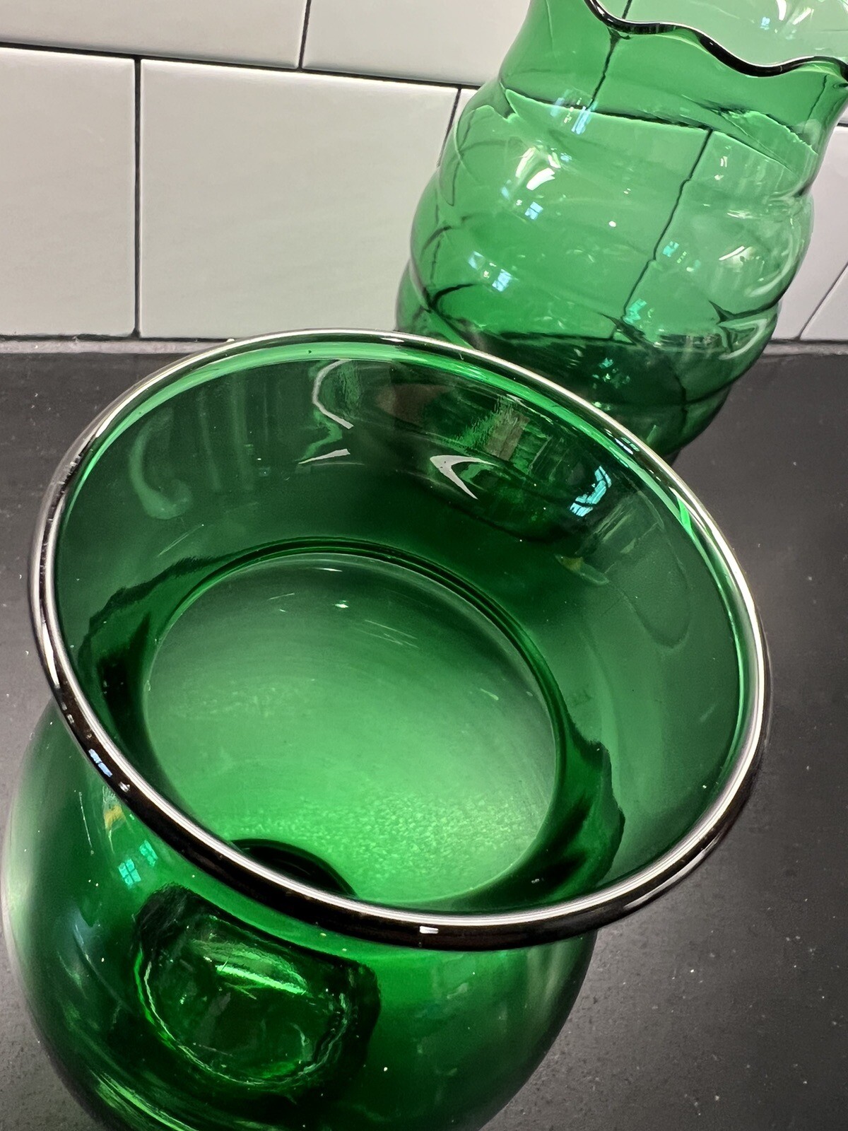 Vintage Set of 2 Anchor Hocking Forest Green Vases