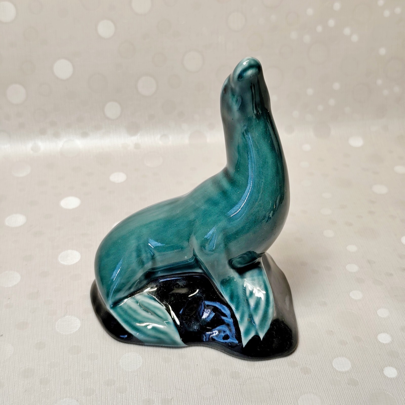 Poole Pottery Seal Figurine, Blue Teal Glaze Sea Lion, Mid Century Modern Art