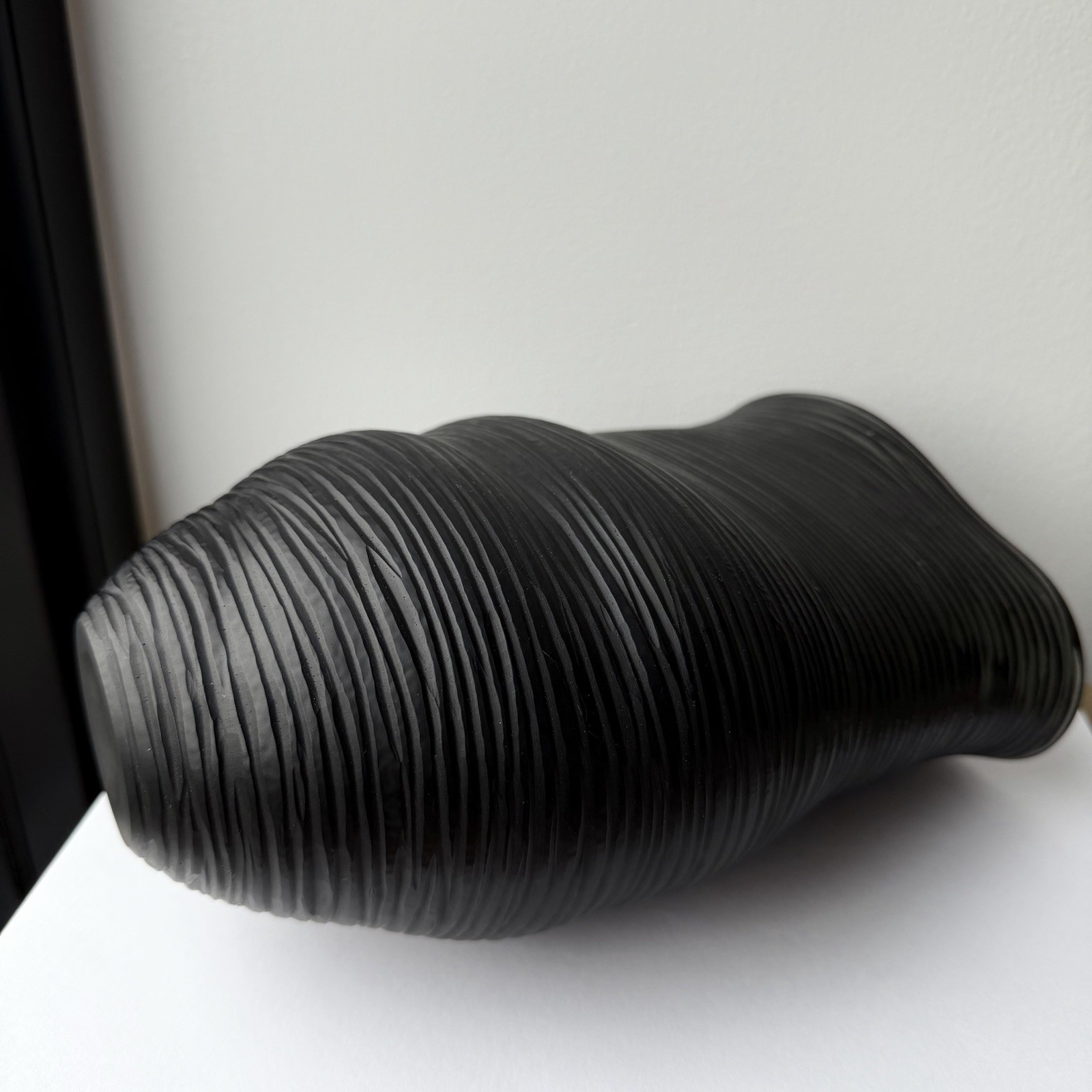 Marianne Buus (Danish, B.1967) Art Glass Black Coil Vase 8 1/2″ Curved Form
