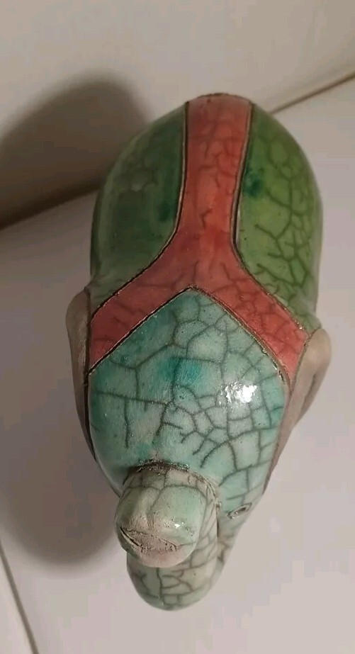 Raku Pottery Elephant Sculpture South Africa Bright Colors Trunk Up Good Luck