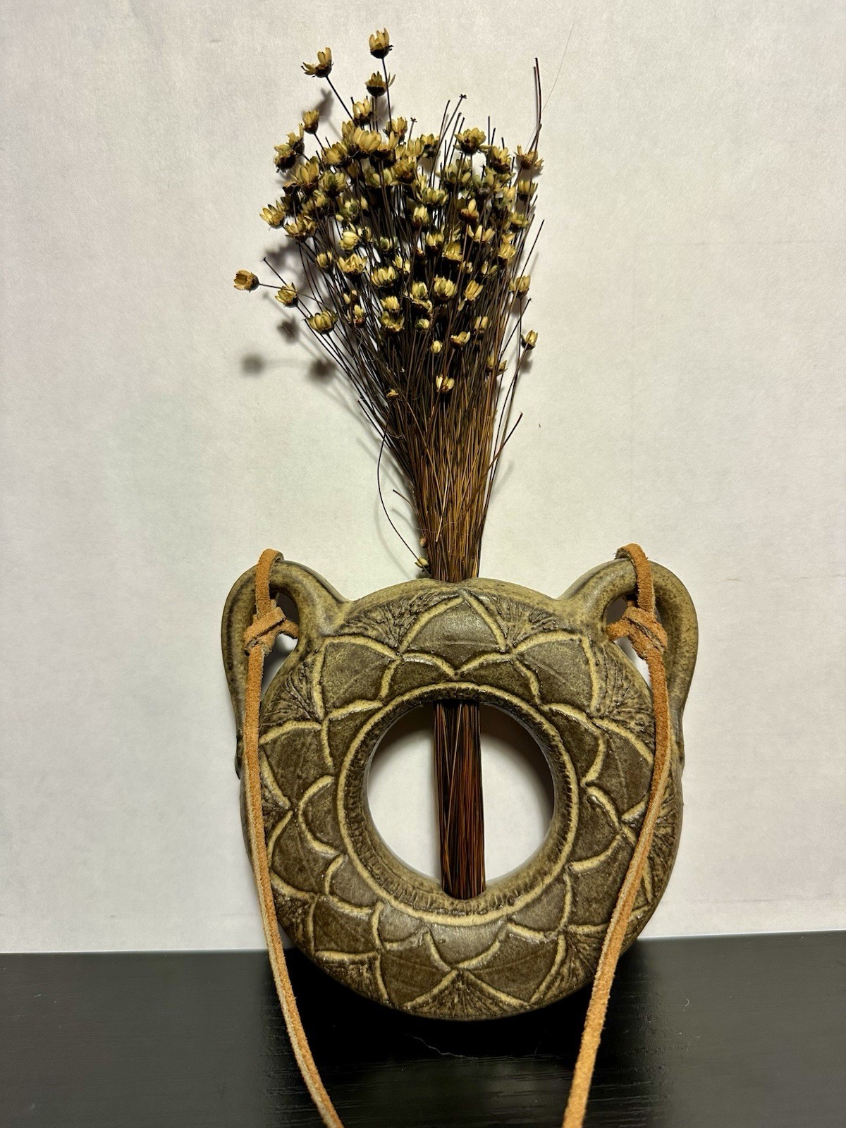 Eclectic Decorative Wall Hanging Pottery Round Vase Handmade Signed Bohemian Art