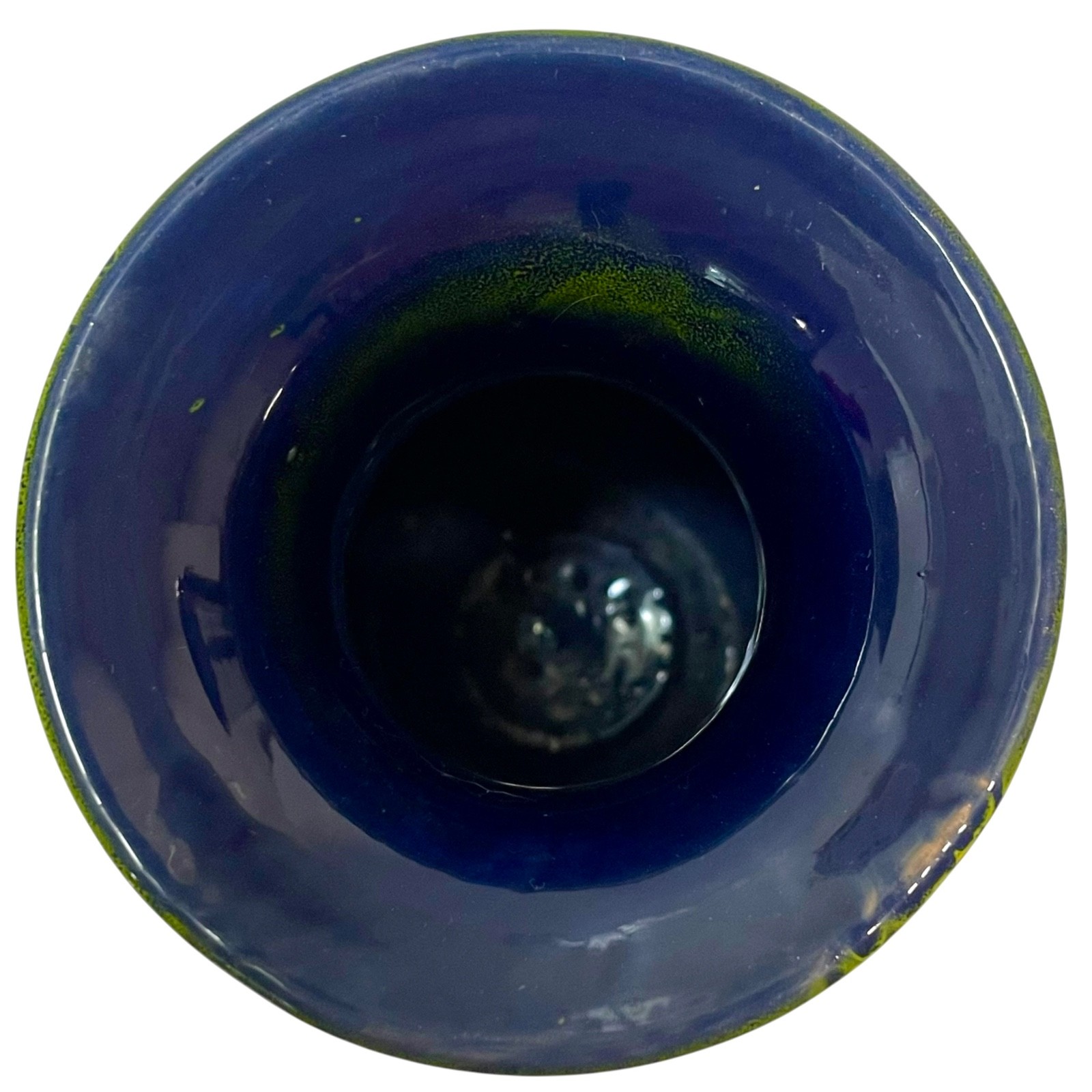 Vintage 1950s Italian Pottery Art Vase Vibrant Orange and Yellow on Cobalt Blue