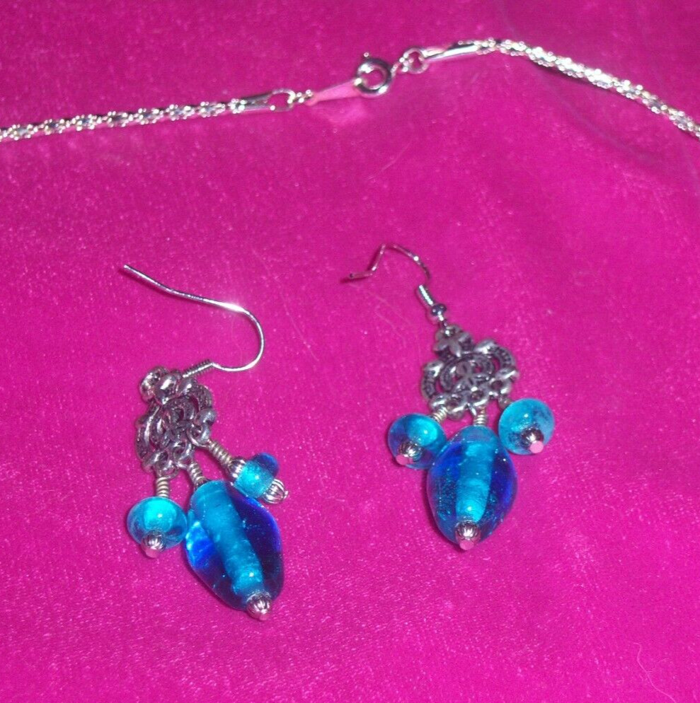 FENTON NECKLACE & EARRING SET MADE FROM FENTON CULLETT – ONE OF A KIND – NEW