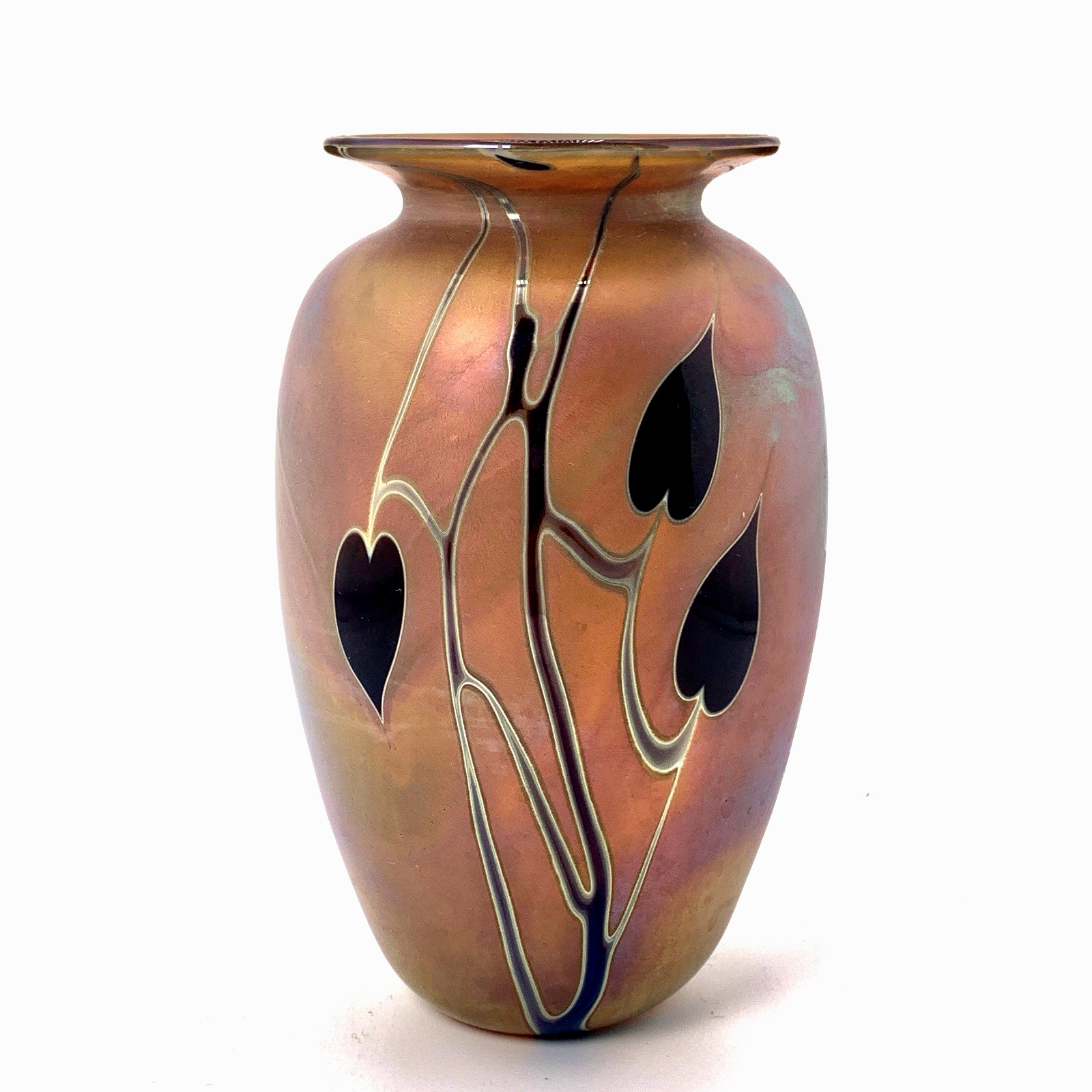 Craig Zweifel Vase Blown Art Glass Hearts And Vines Iridescent 1985 Idaho