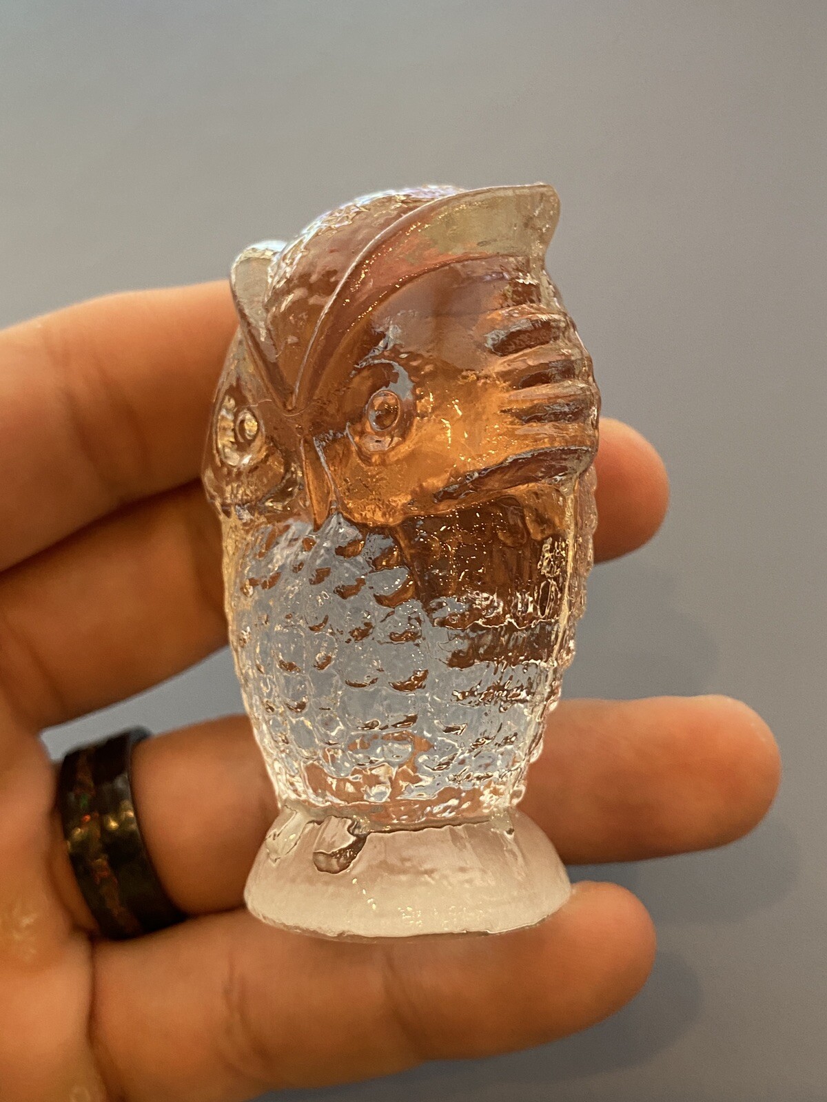 VINTAGE FOSTORIA Clear Textured Art Glass Owl Paperweight/Figurine 2.5″H