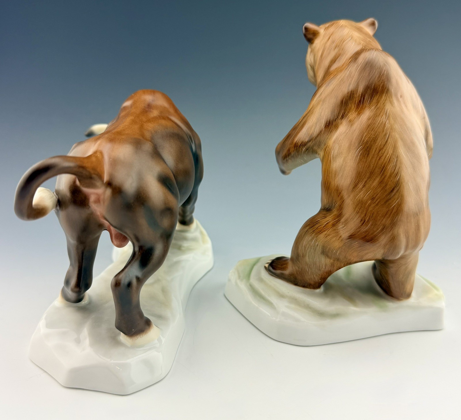 🦋 MINT HEREND Large Classic Kingdom Wall Street BEAR & BULL Natural Figurines