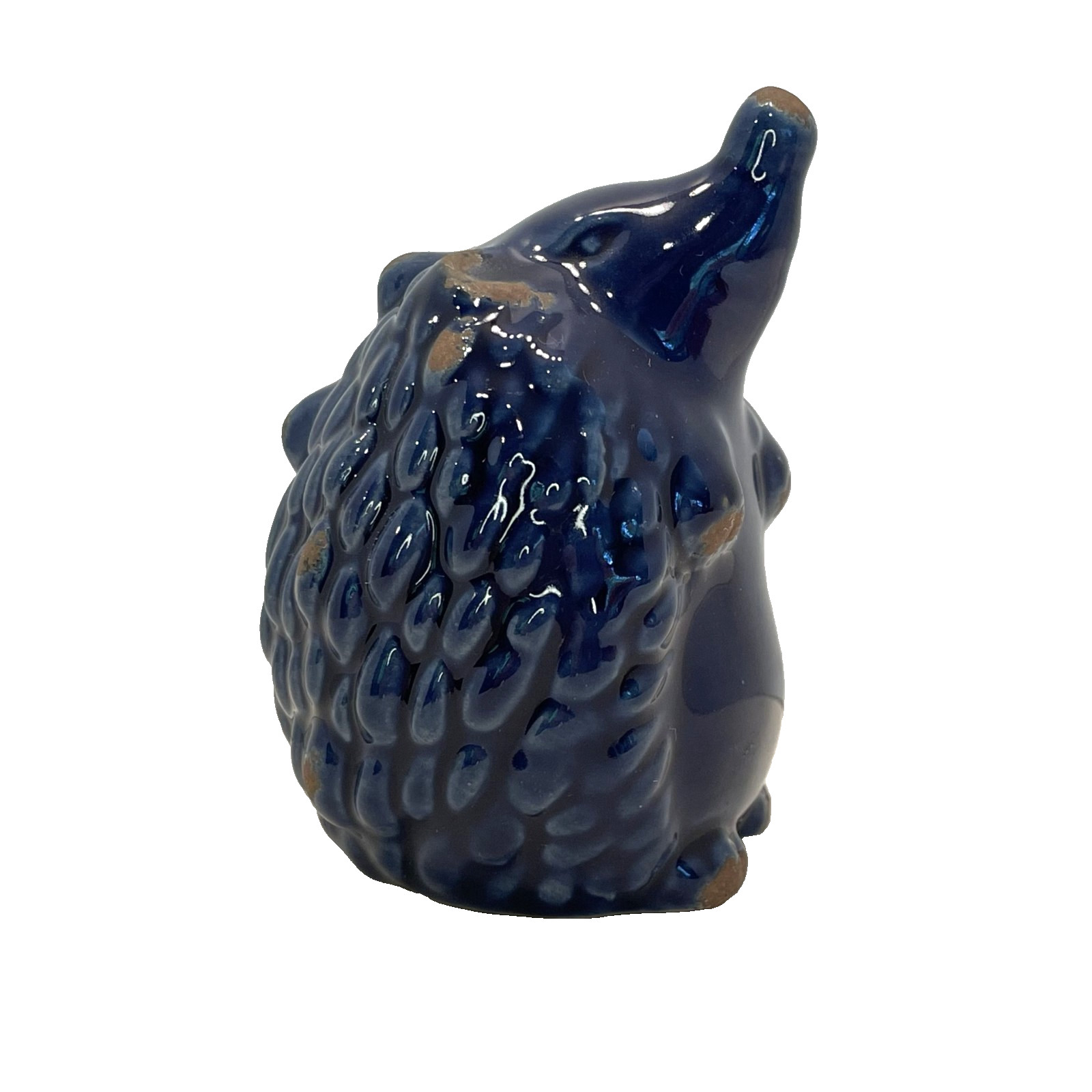 Cobalt Blue Pottery Hedgehog Figurine
