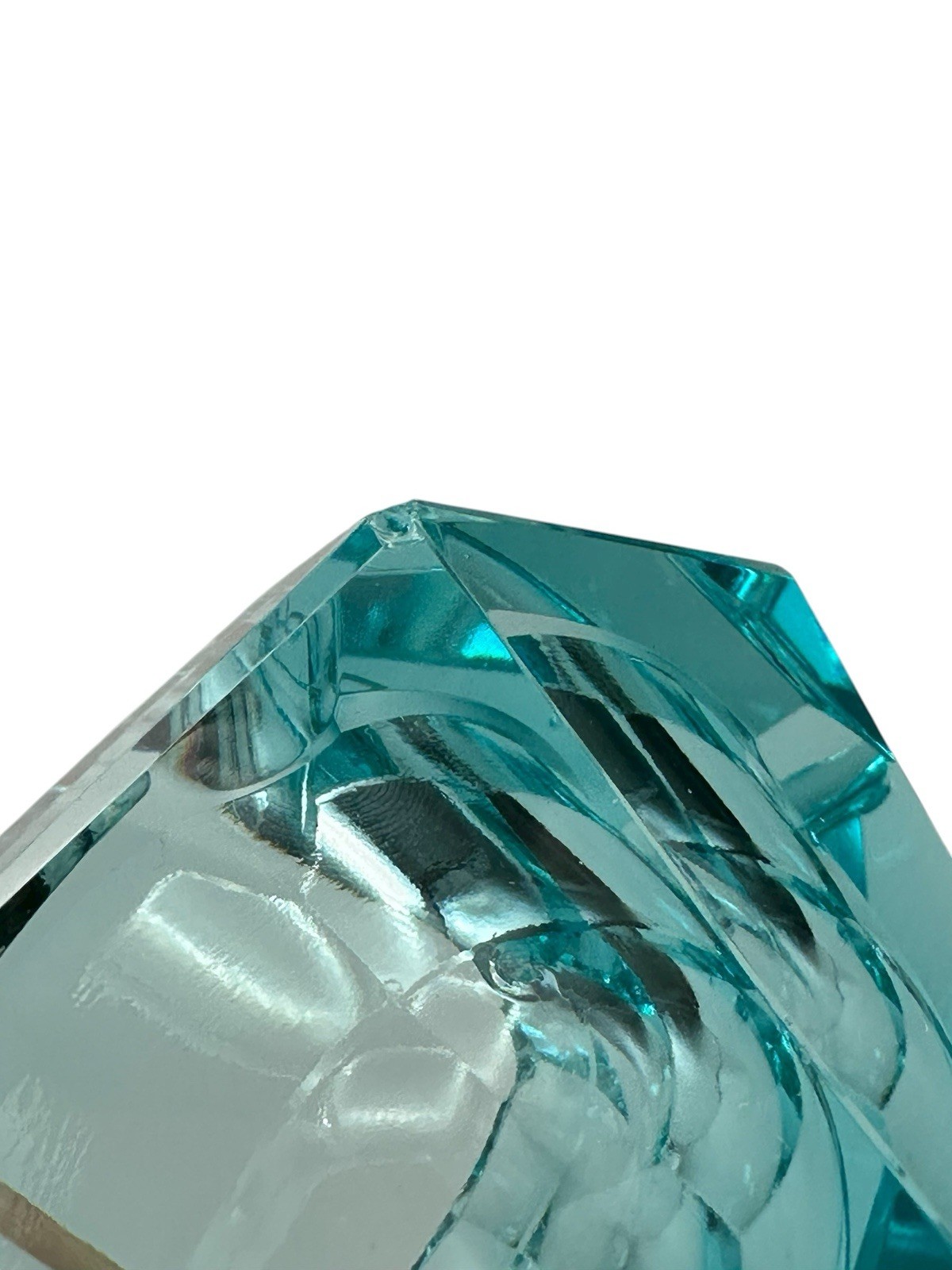 Moser Style Gem Ashtray Glows AS IS Blue Turquoise Glass Geometric Multifaceted