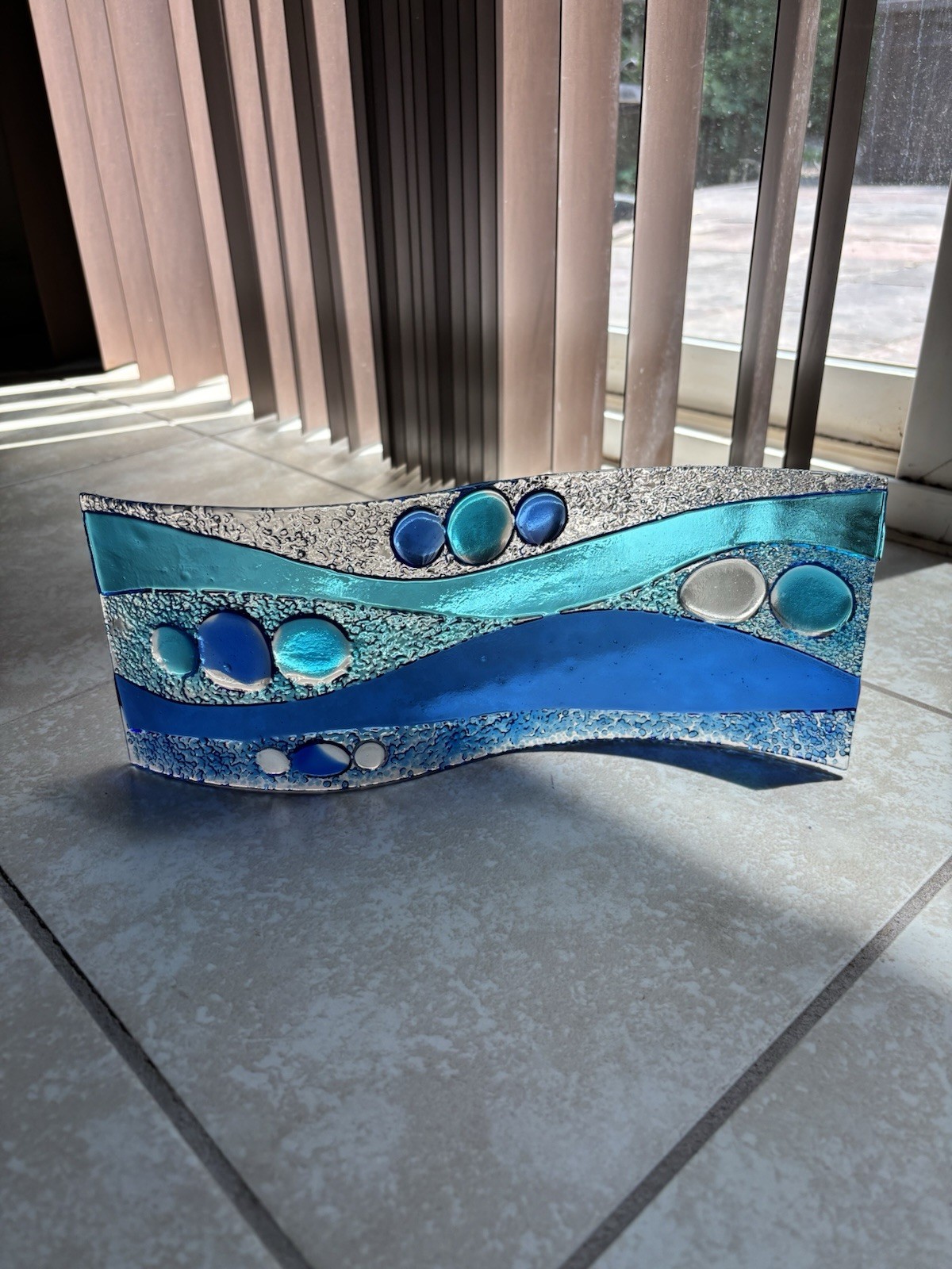 Beautiful Fused Wave Art Glass Blue