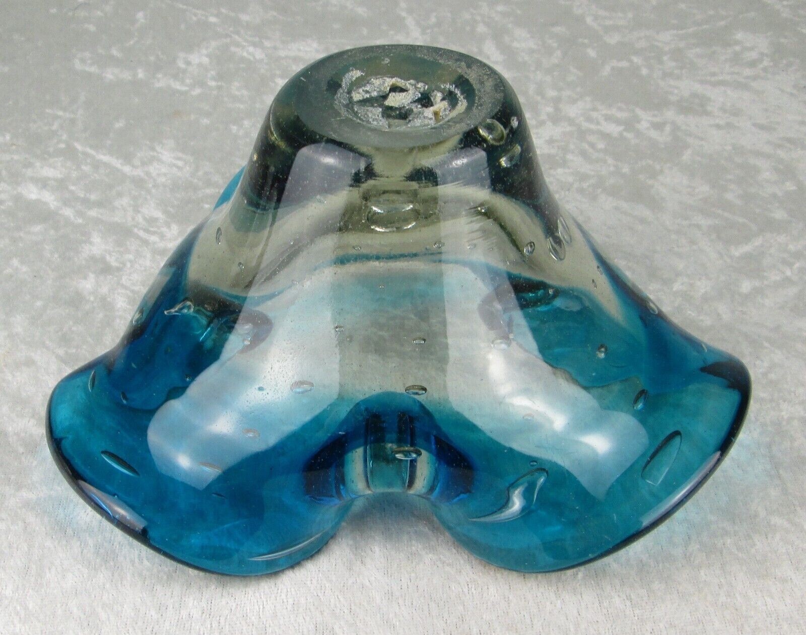 Murano Art Glass Ashtray Dish Turquoise Blue 7-1/2 in Vintage Mid Century Modern