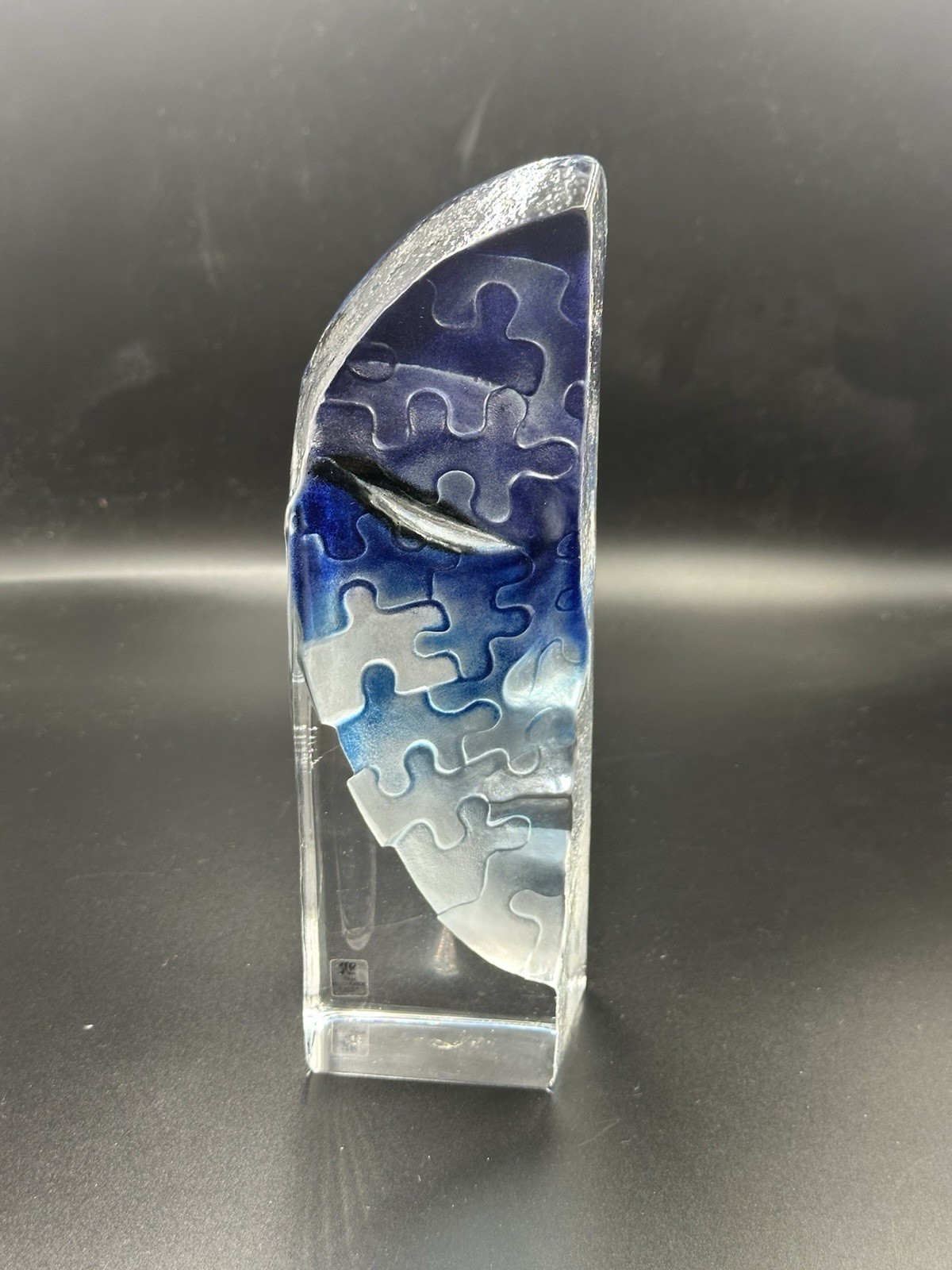 Mats Jonasson Målerås Sweden “Puzzle” Masq Crystal Face Glass Sculpture Signed