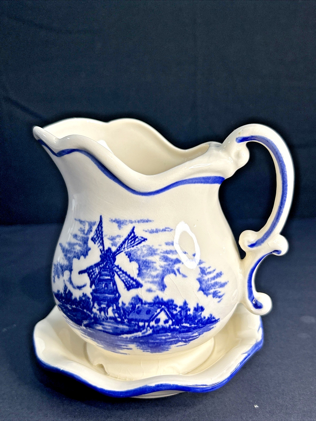 Nanco Delft Blue Planter ~ Pitcher and Bowl w/Windmill One-Piece Vtg