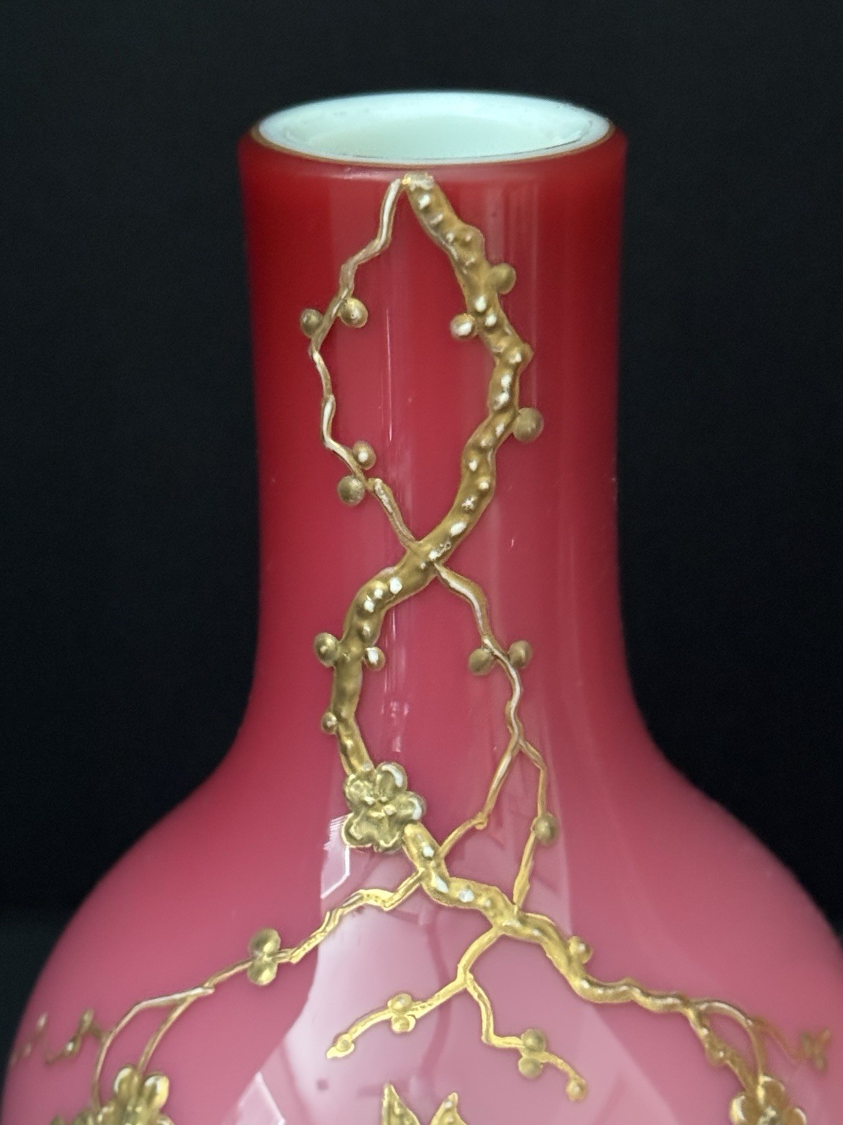 Pair Thomas Webb Peachblow Art Glass Rare Companion Vases Gilt Butterfly Nouveau