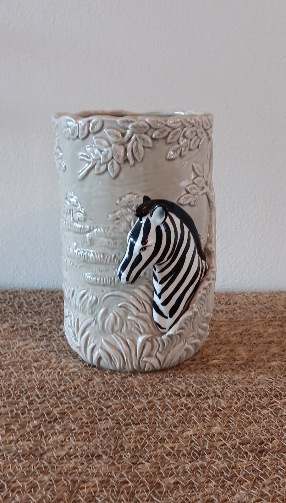 Quon Quon (Japan) Vintage Safari Jungle Vase 3D Zebra Handpainted Collectible 7″