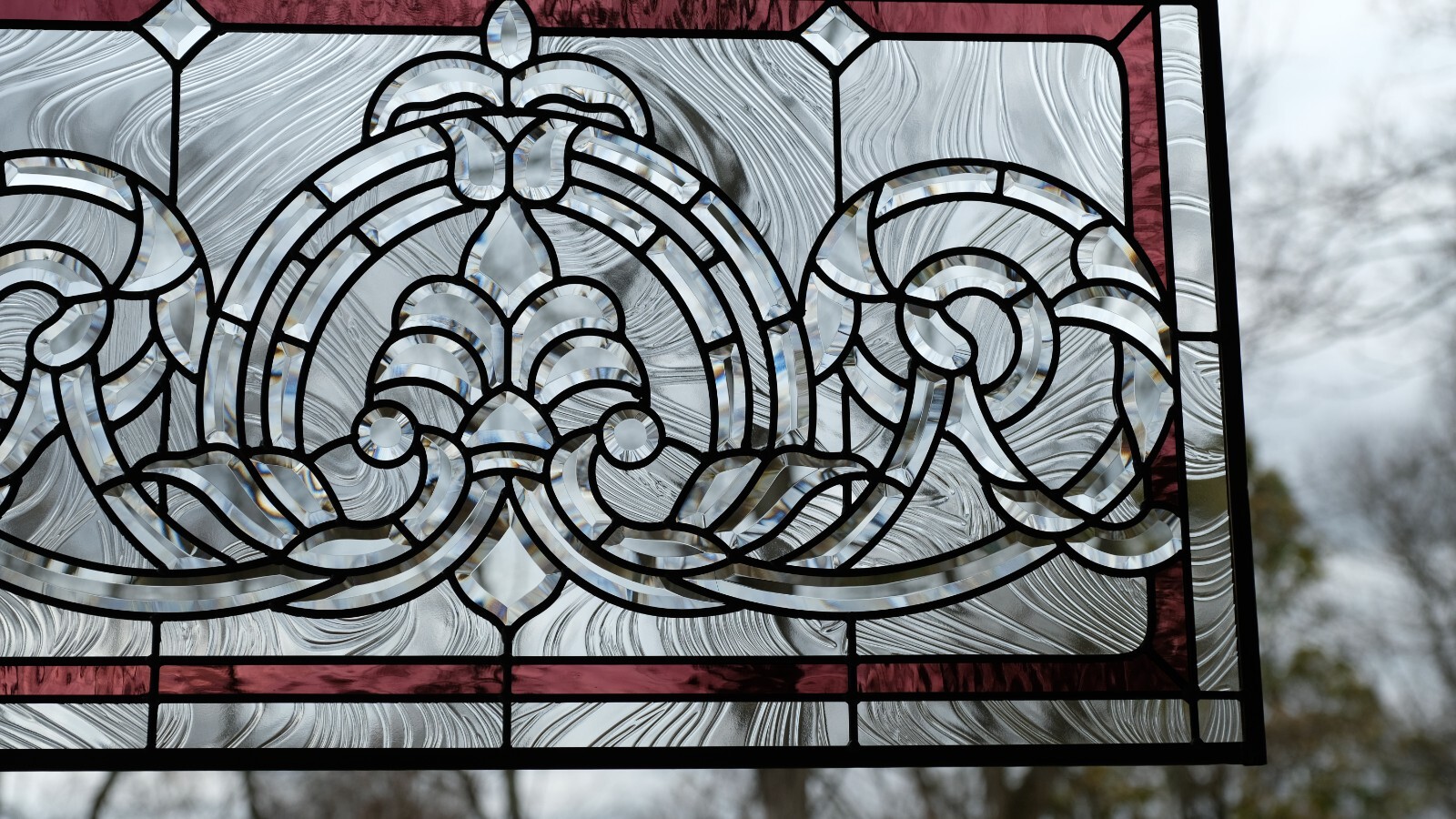 Handcrafted stained glass Clear Beveled window panel 34″W x 20″H