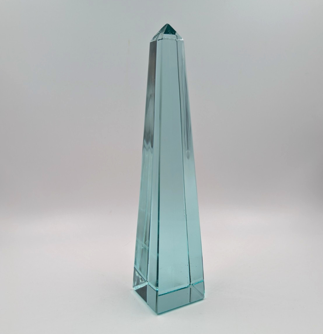 Glass Obelisk Clear Blue Recycled Glass? 9″ Statue Home Decoration Paperweight