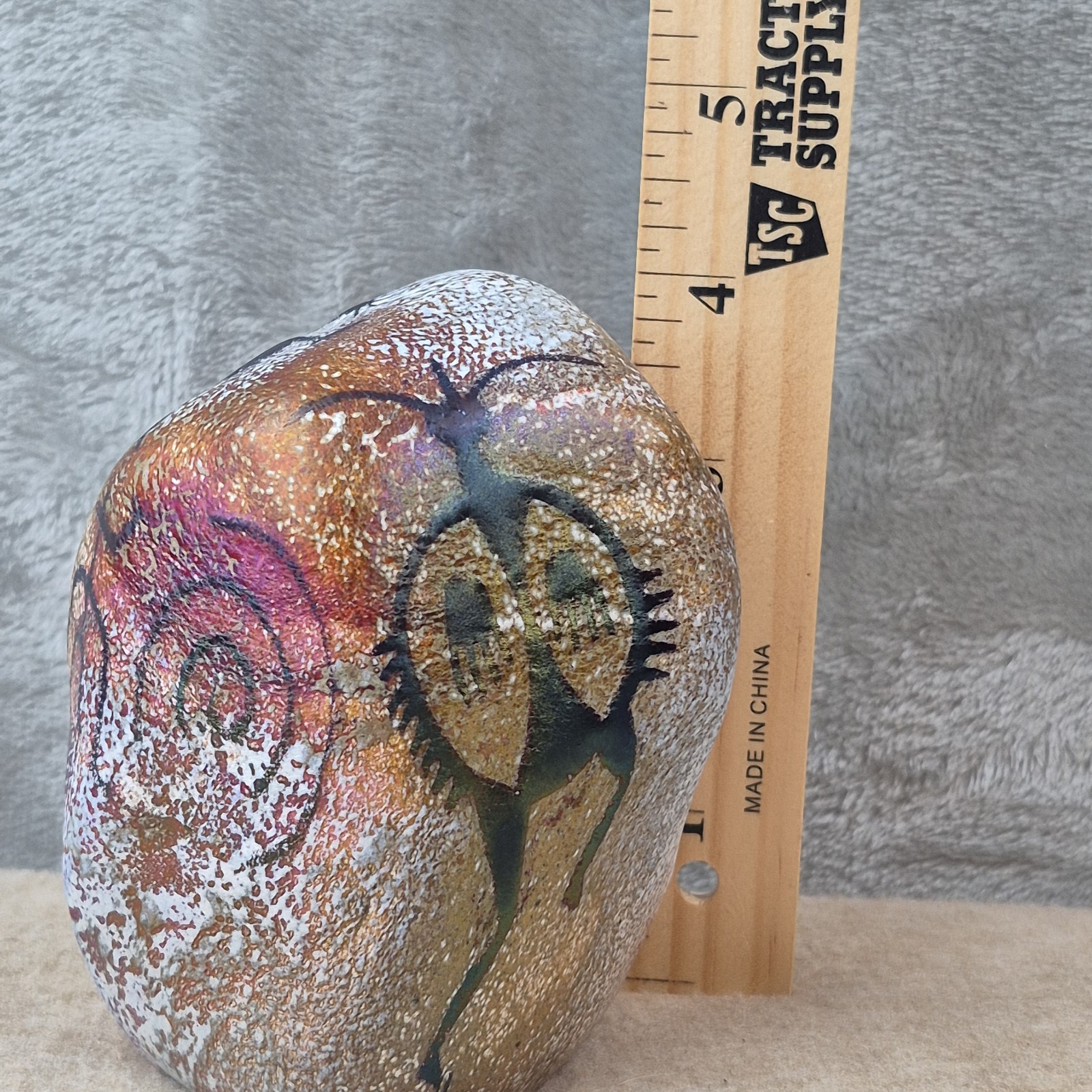 Richard Satava 1995 Hand Painted Petroglyph Art Glass Paperweight Tribal Signed