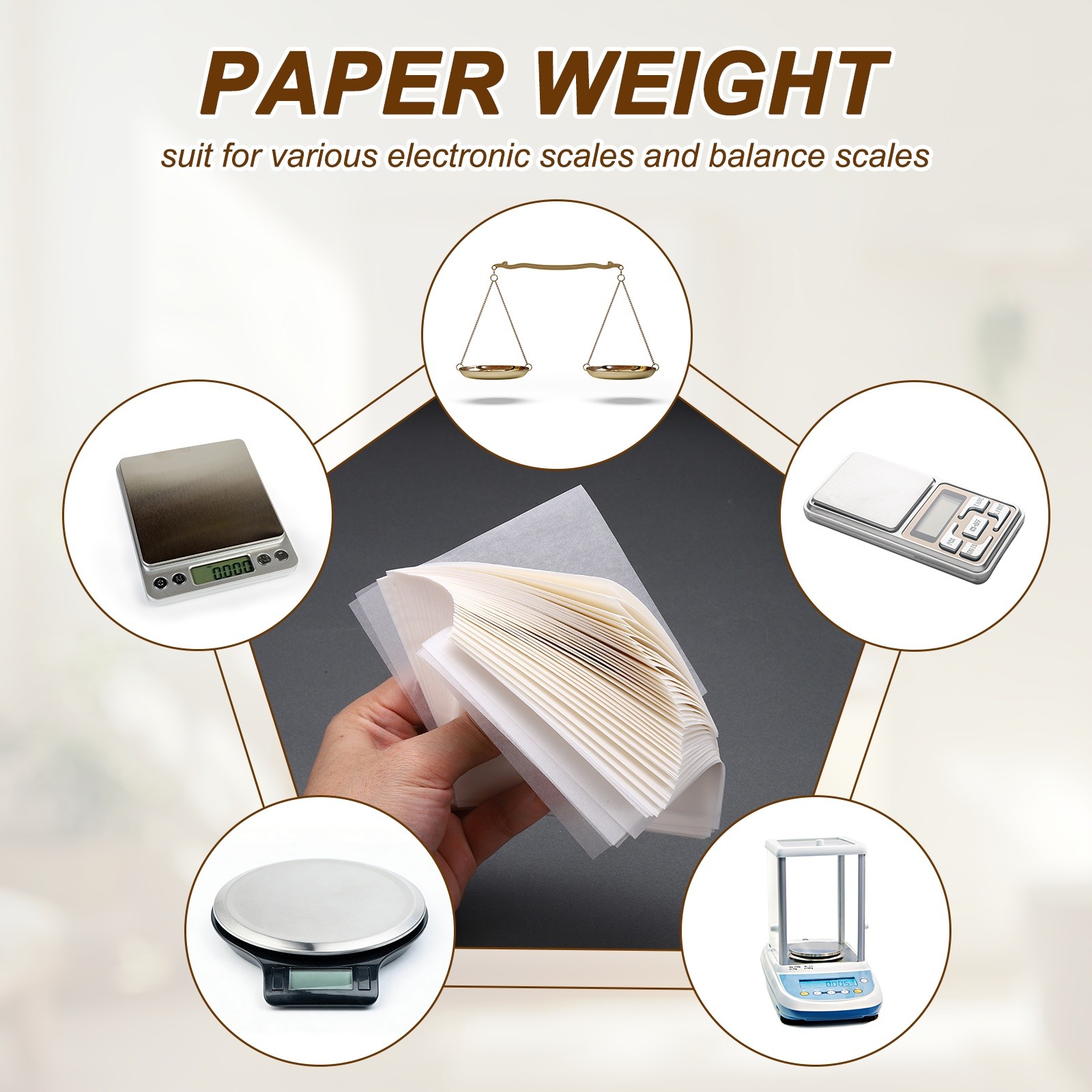 500 Pcs Cellulose Paper Weight, 2.4 x 2.4″ Laboratory Weighing Paper, Beige