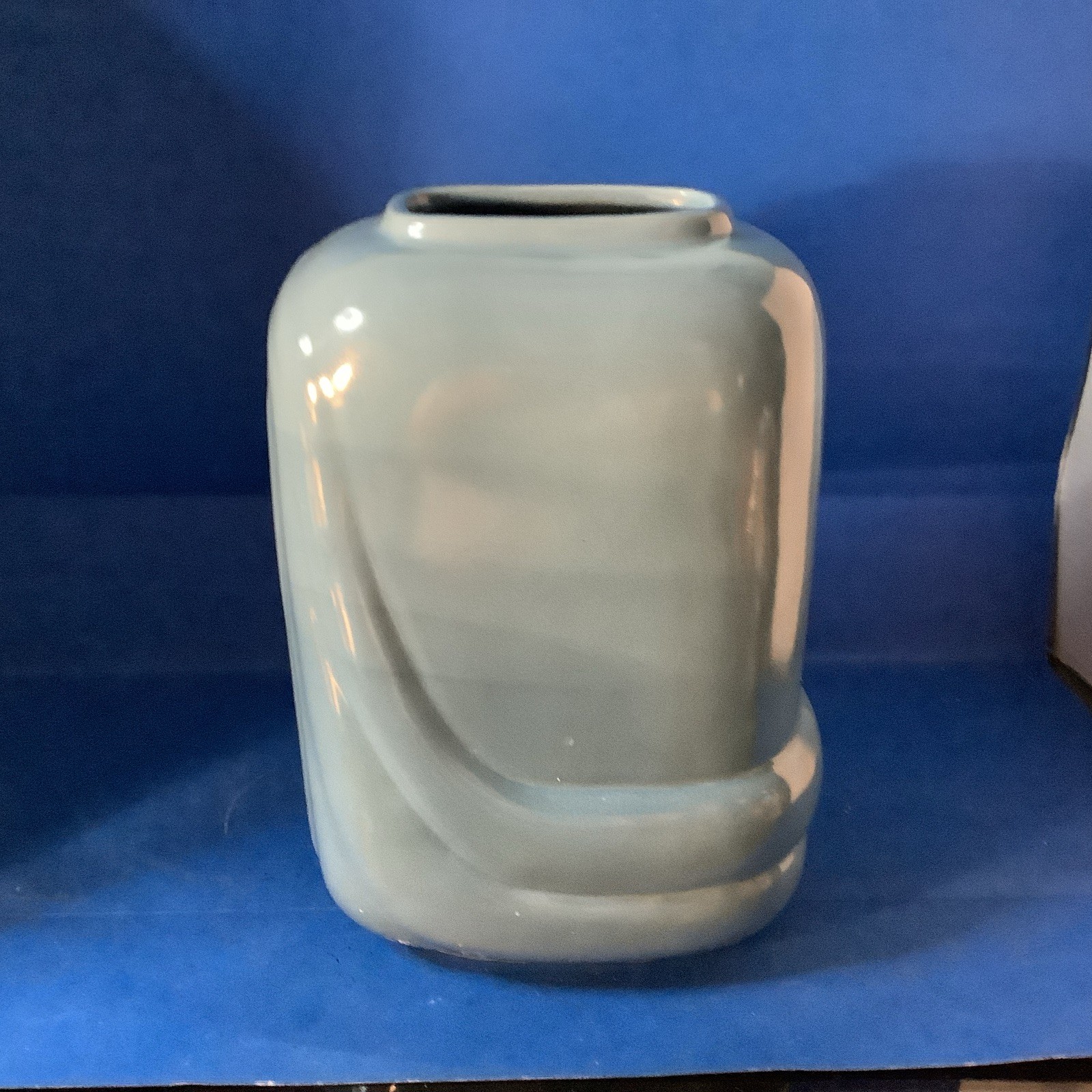 Vintage Blue Pottery Tall Vase Art deco Home Decor 10.5in