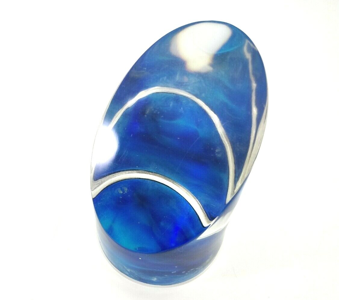 Cylindrical Cut Plastic Paperweight Blue Reflections Decor Desk Art
