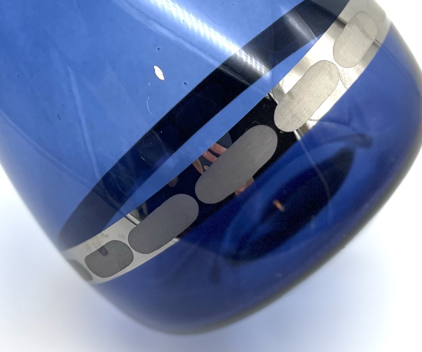 Sapphire Cobalt Tear Drop Flower Vase 6” With Decorative Silver Band
