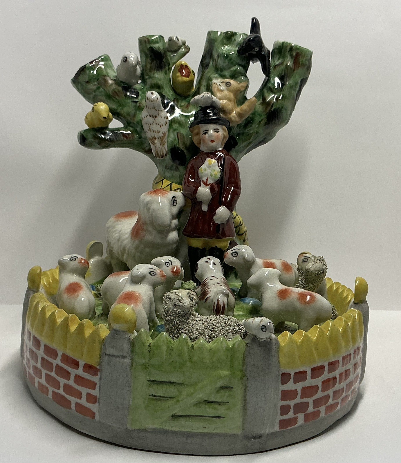 Vintage Staffordshire style Spill Vase Menagerie Shepherd Snake Bird Figurine
