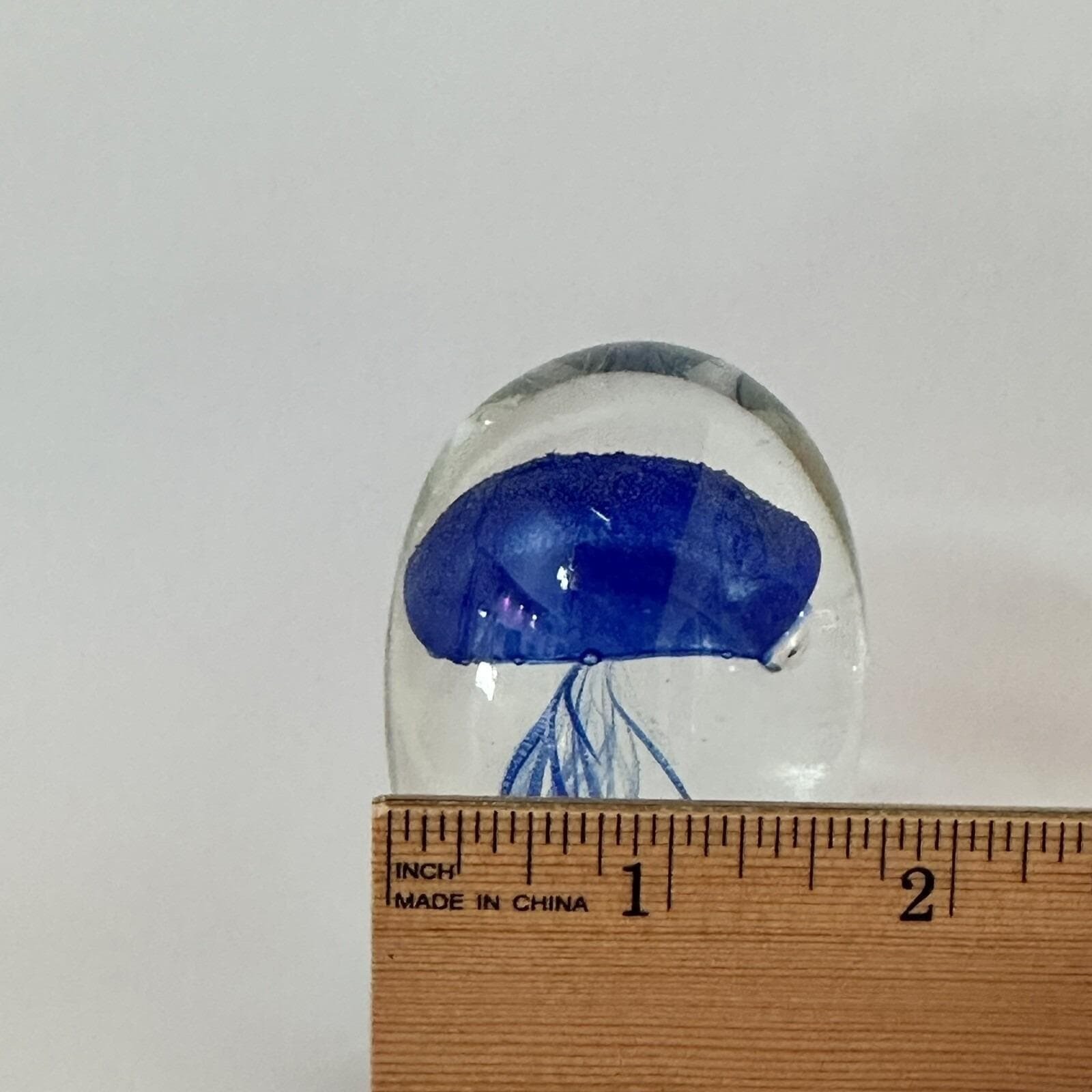 Blue Jellyfish Art Glass Paperweight Nautical Ocean Decor Figurine 3.25 Inch
