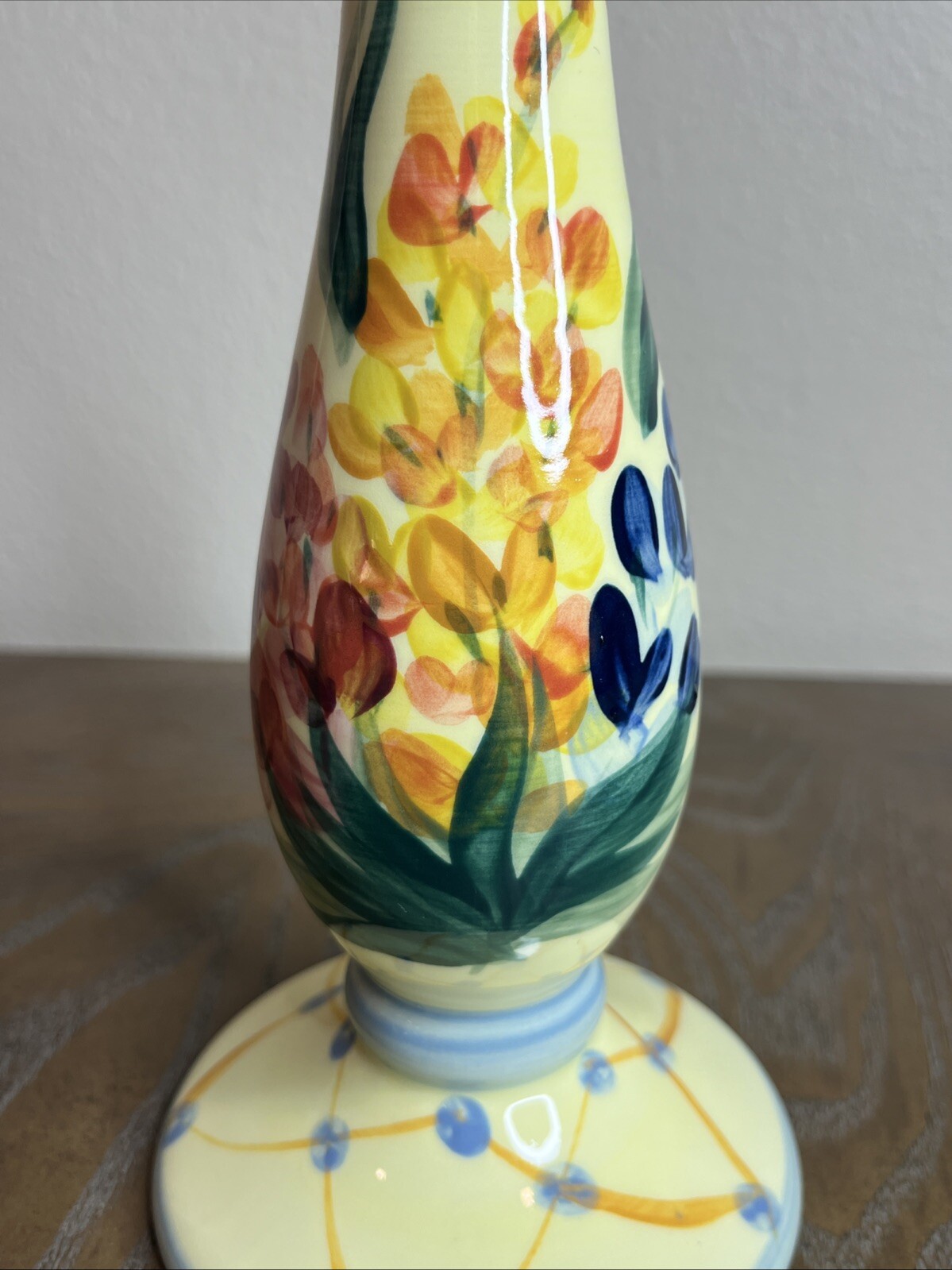 Vintage 1999 Gail Pittman 9” Hand Painted Ceramic Candlestick Holder