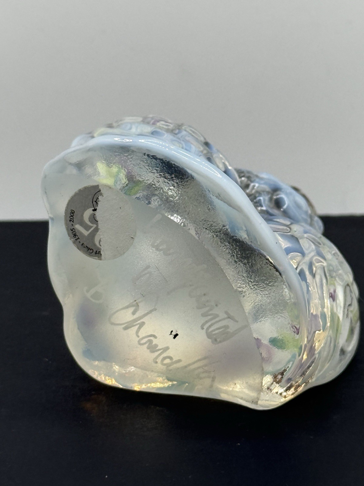 Fenton Art Glass Angel Figurine Hand painted Floral Opalescent White Clear 4”