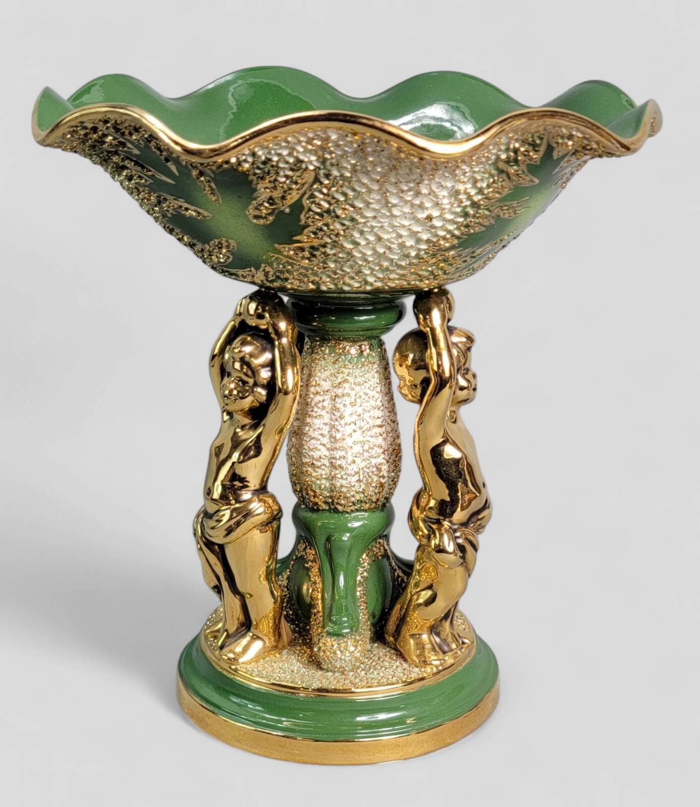 Vintage Signed JEAN CIPOLLA Ceramic ATLANTIC MOLD Cherub PEDESTAL Pottery LARGE