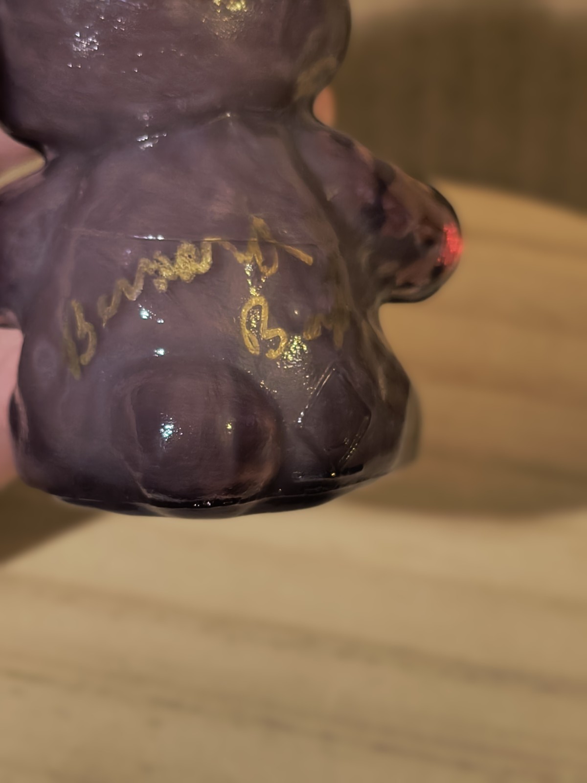Boyd Art Glass Fuzzy the Bear In Plum #20 Made 10-21-1988 Signed BERNARD BOYD