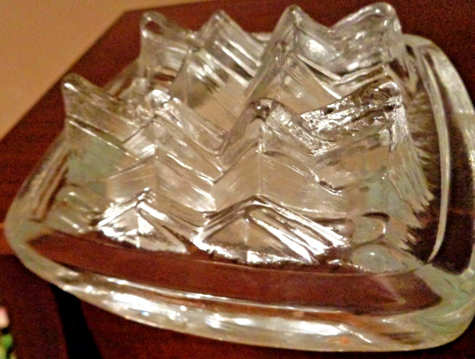 Nybro Swedish Crystal Volcano / Ice Sculptured Square Ashtray Bought in Sweden
