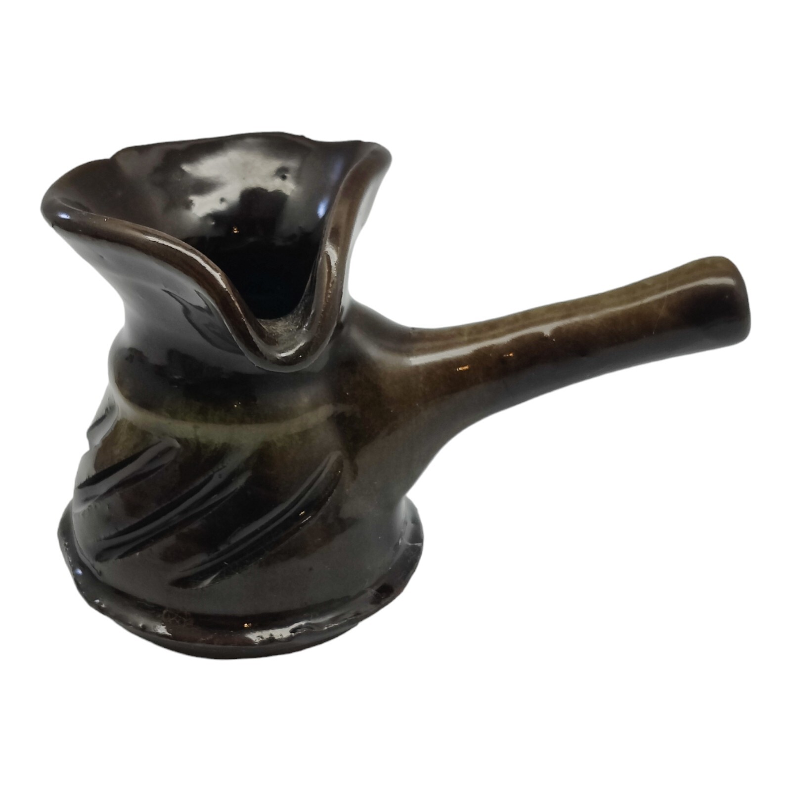 Studio Art Pottery Miniature Brown Glaze Vase Pour Handle