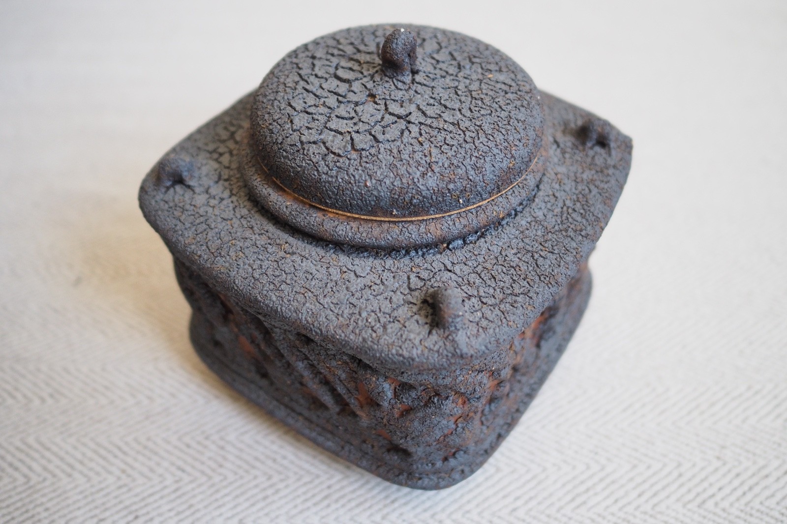 Charles Gluskoter Studio Pottery Covered Vessel Rough/Dry Glazed Stoneware