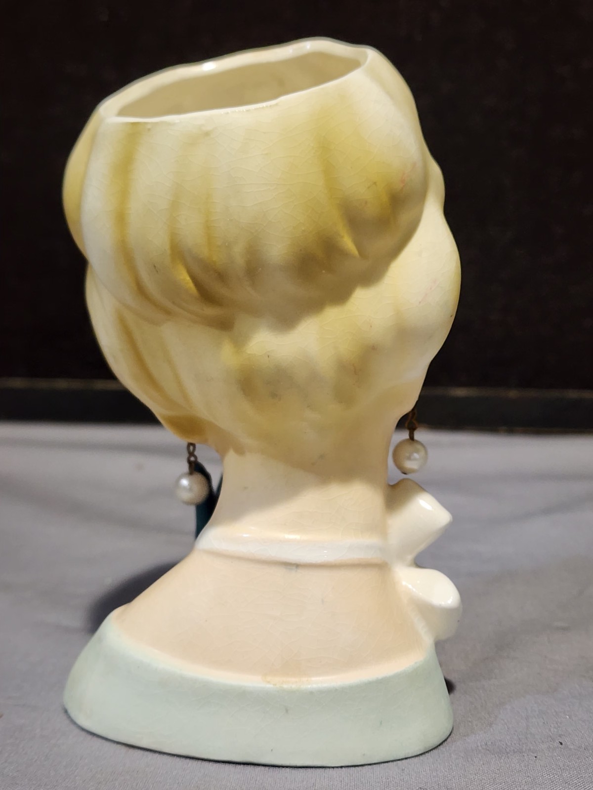 Vintage ENESCO Lady Head Vase, Earrings & Necklace Turquoise Bow Blue Glove